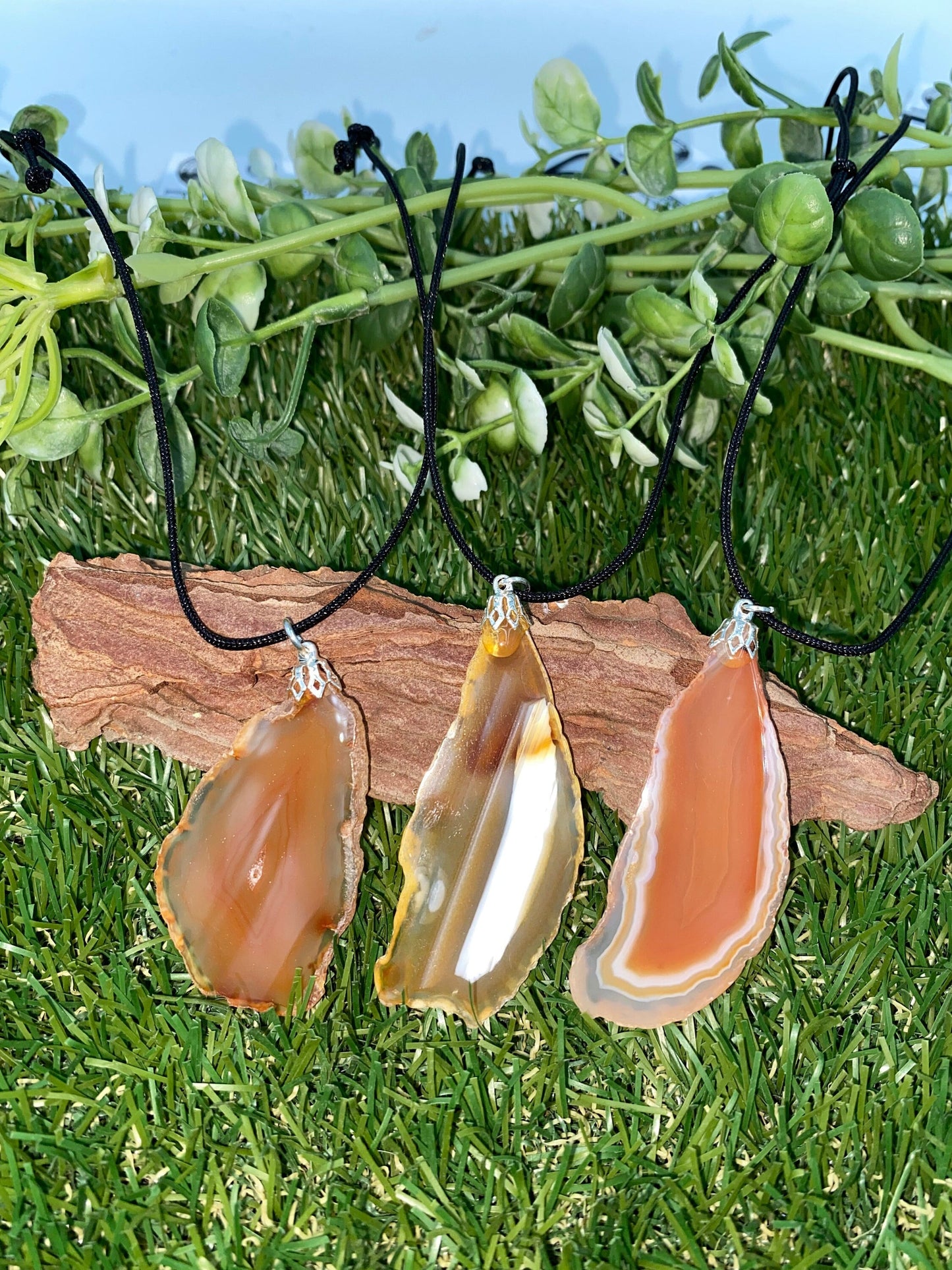 Crystal Agate Slice Brown Mineral Stone Brazilian Crystal Healing Necklace Protection Gift Accessories