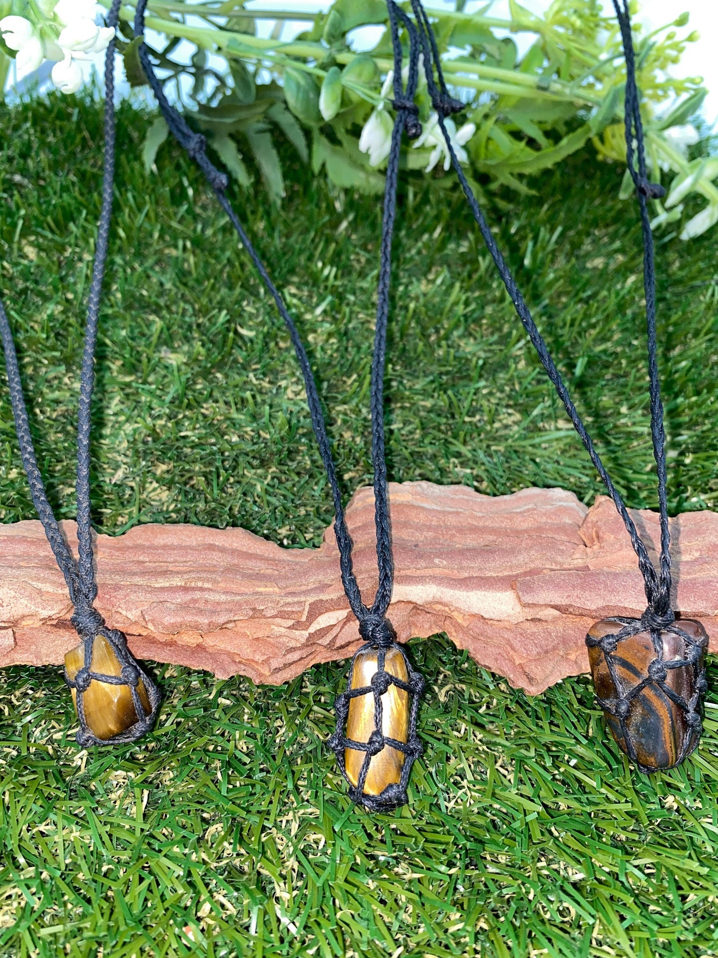 Tigerauge, polierter Mineralstein, brasilianischer Kristall, Heilung, Makramee, umwickelte Halskette, Schutz, Geschenk, Zubehör