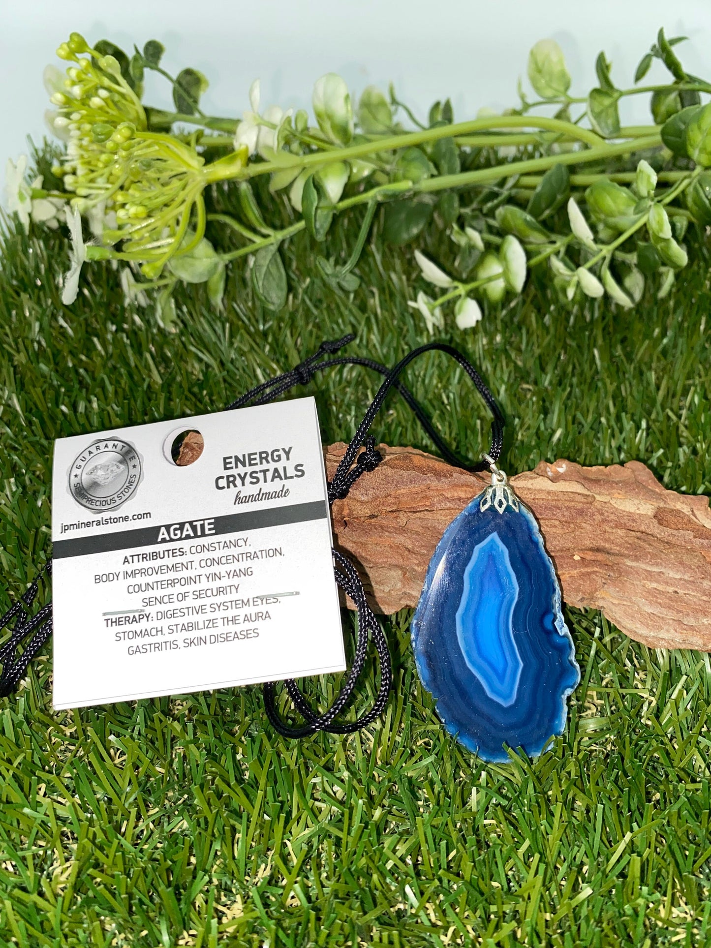 Agate Crystal Slice Blue Mineral Stone Brazilian Crystal Healing Necklace Protection Gift Accessories