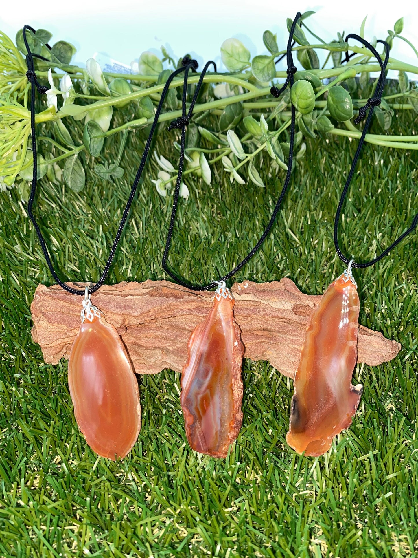 Crystal Agate Slice Orange Mineral Stone Brazilian Crystal Healing Necklace Protection Gift Accessories