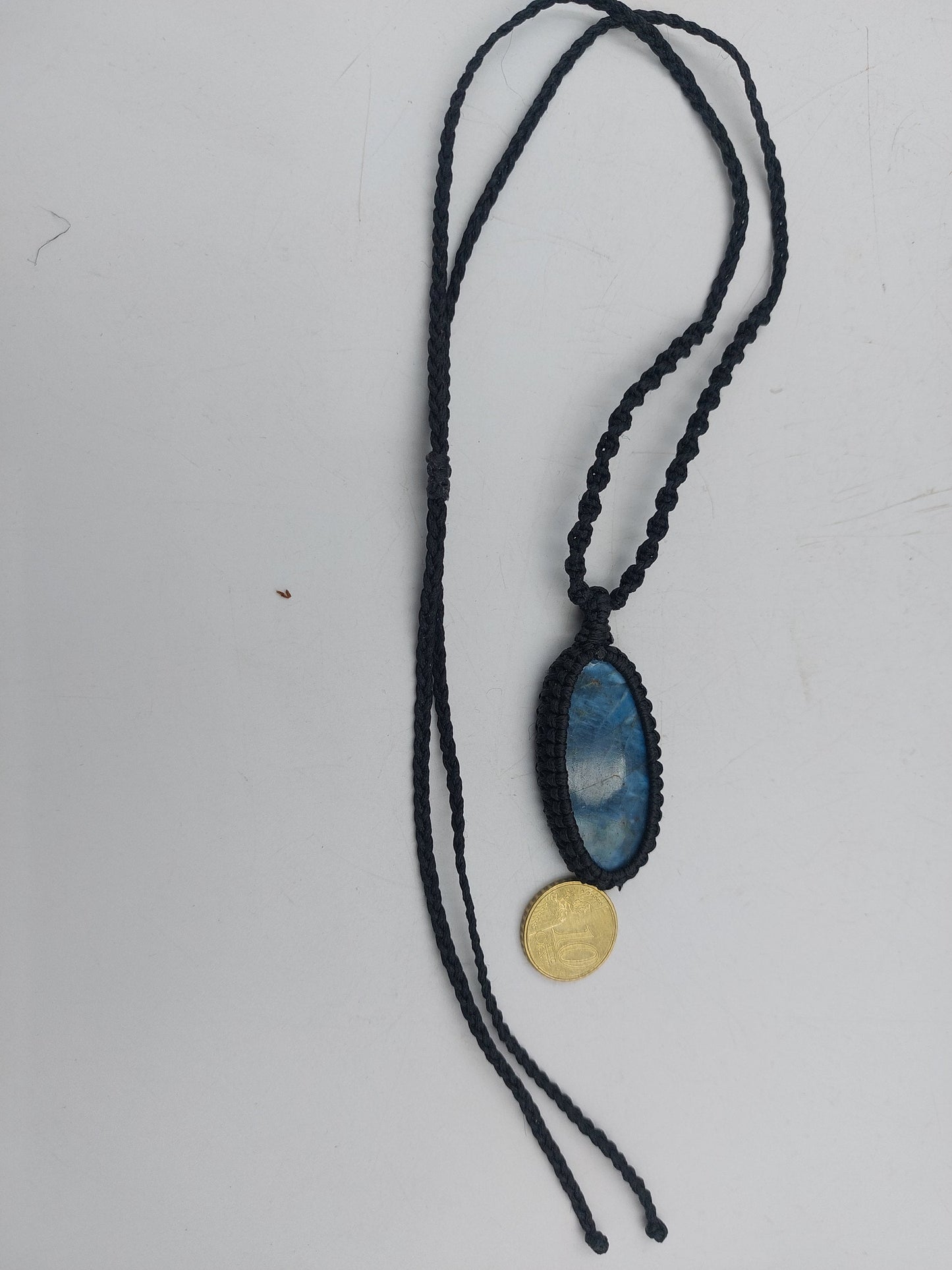 Blue Apatite Crystal Handmade Wrapped Macrame Necklace
