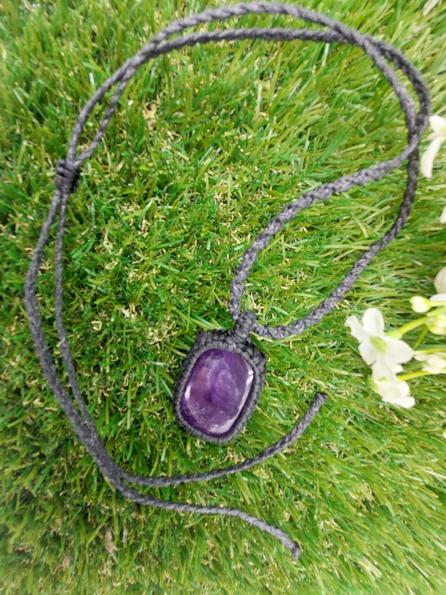 Natural Amethyst Handmade Wrapped Macrame Necklace - Healing Stone - Gift Idea - Protection