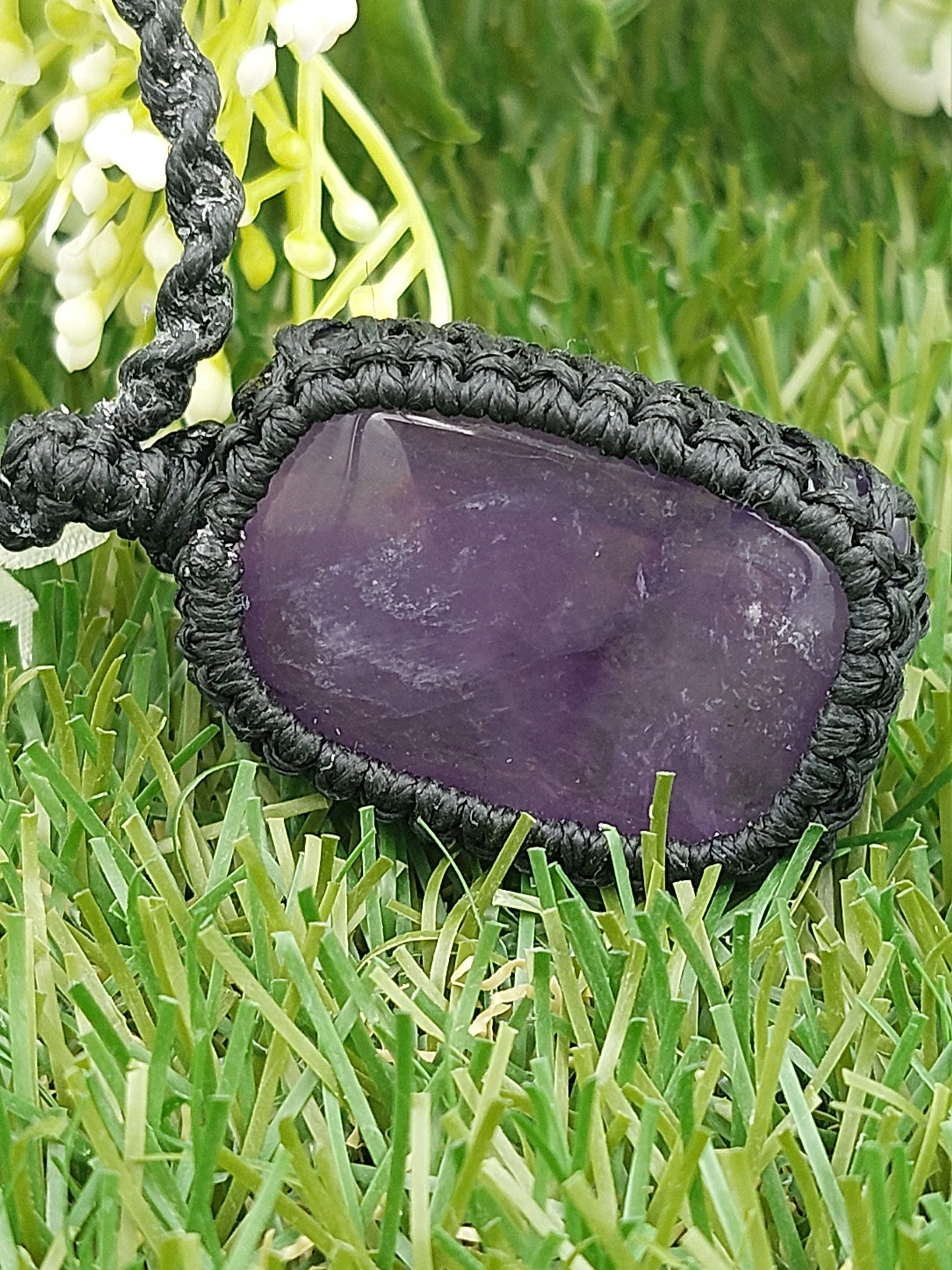 Natural Amethyst Handmade Wrapped Macrame Necklace - Healing Stone - Gift Idea - Protection