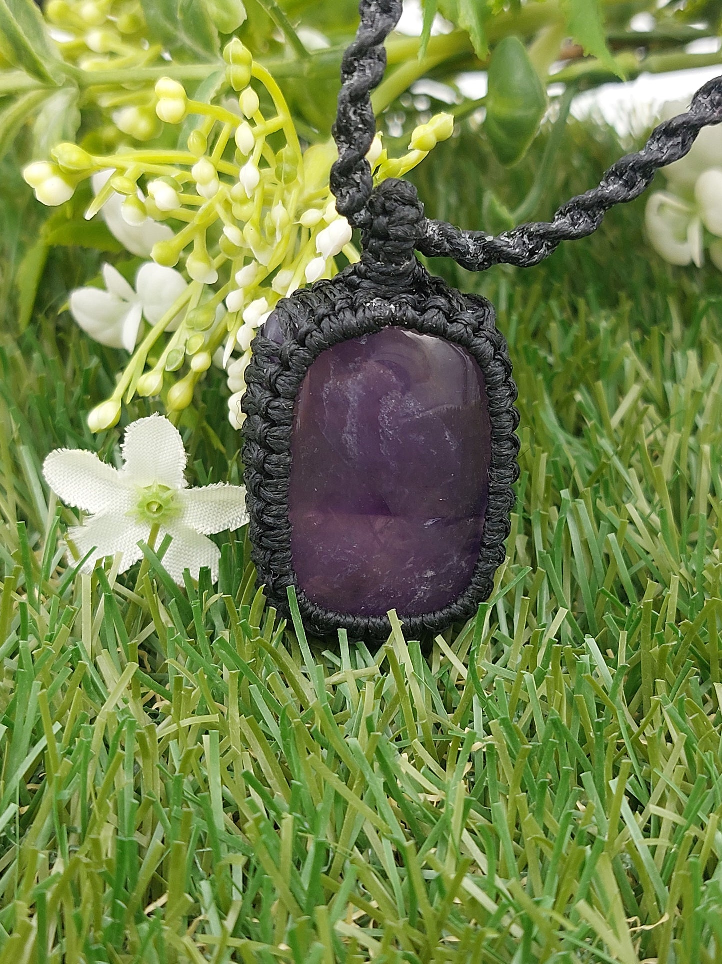 Natural Amethyst Handmade Wrapped Macrame Necklace - Healing Stone - Gift Idea - Protection