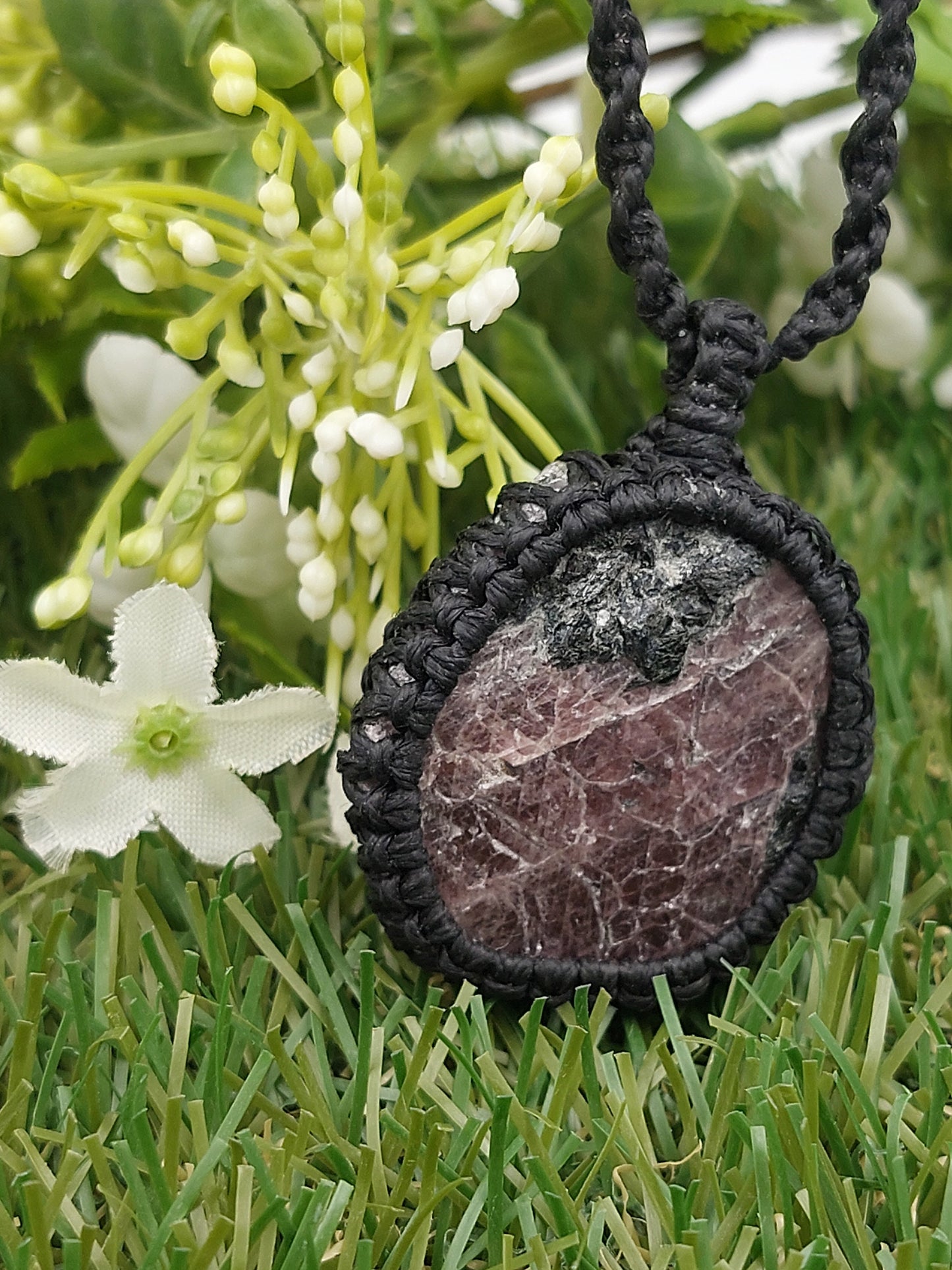 Natural HEXAGON Ruby with Black Tourmaline Handmade Wrapped Macrame Necklace - Healing Stone - Gift Idea - Protection