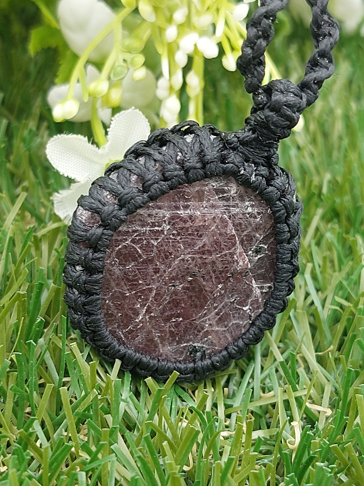 Natural HEXAGON Ruby with Black Tourmaline Handmade Wrapped Macrame Necklace - Healing Stone - Gift Idea - Protection