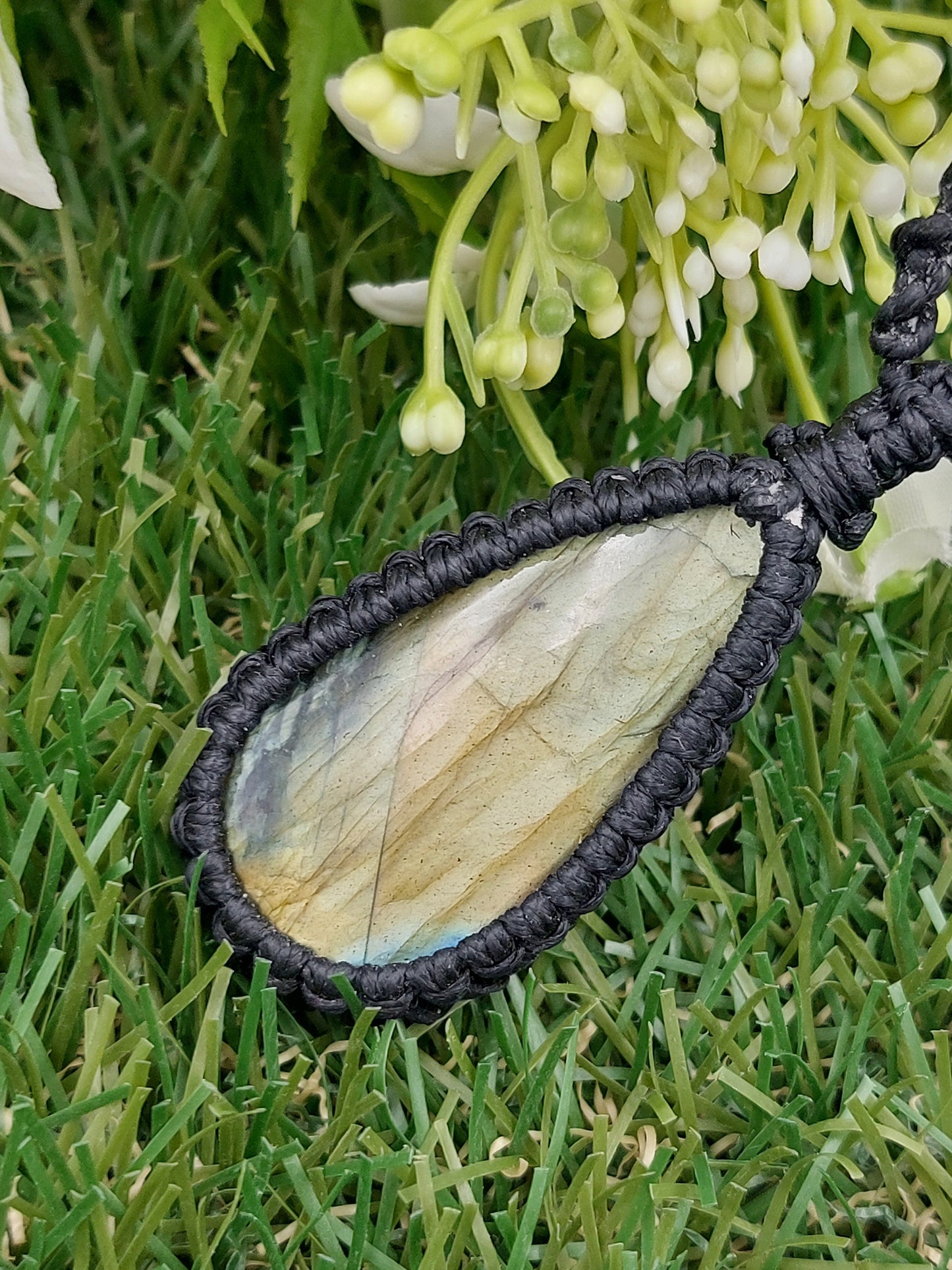 Labradorit Kristall Handgemachte Gewickelte Makramee Halskette