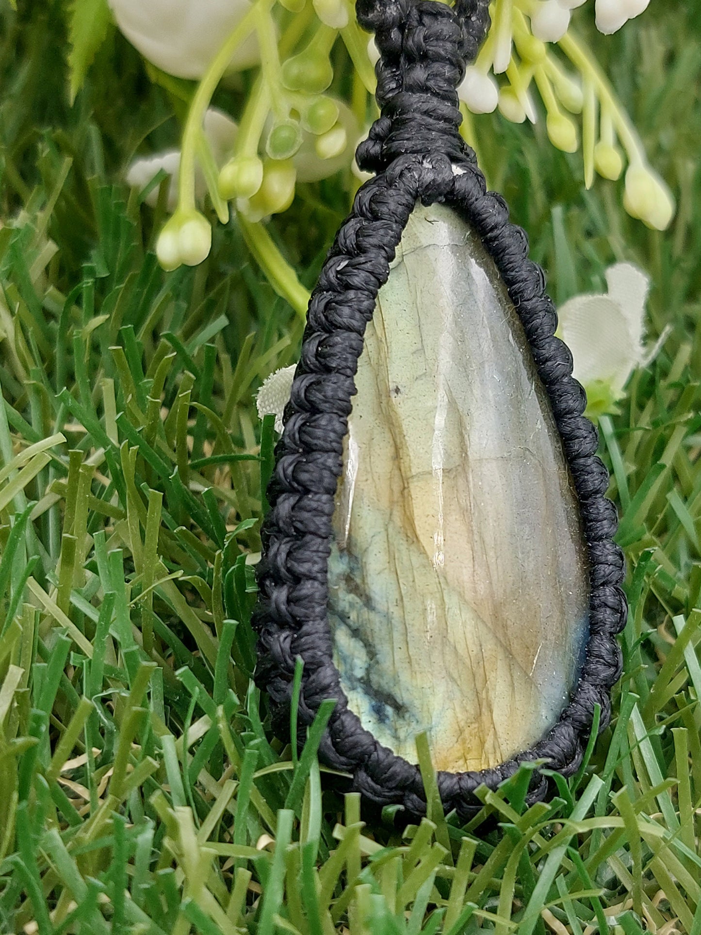 Labradorit Kristall Handgemachte Gewickelte Makramee Halskette