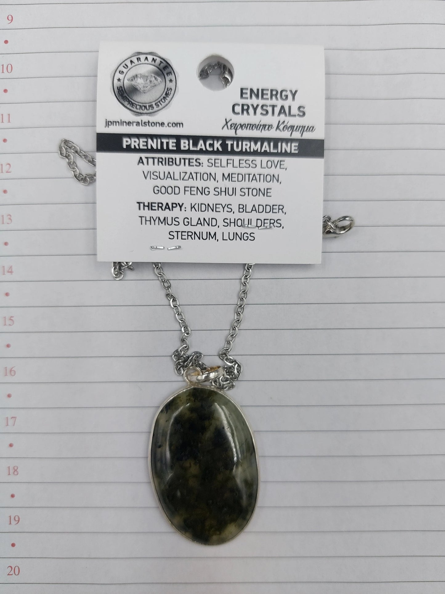 Prehnite with Βlack Tourmaline Inclusions Necklace Silver 925