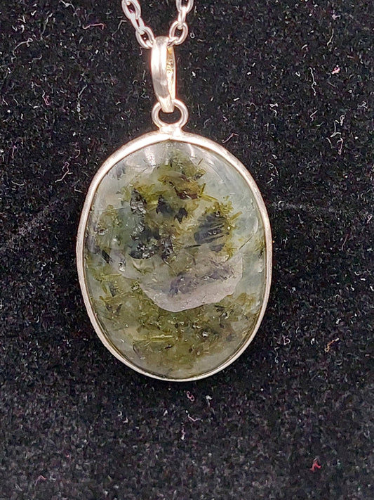 Prehnite with Βlack Tourmaline Inclusions Necklace Silver 925