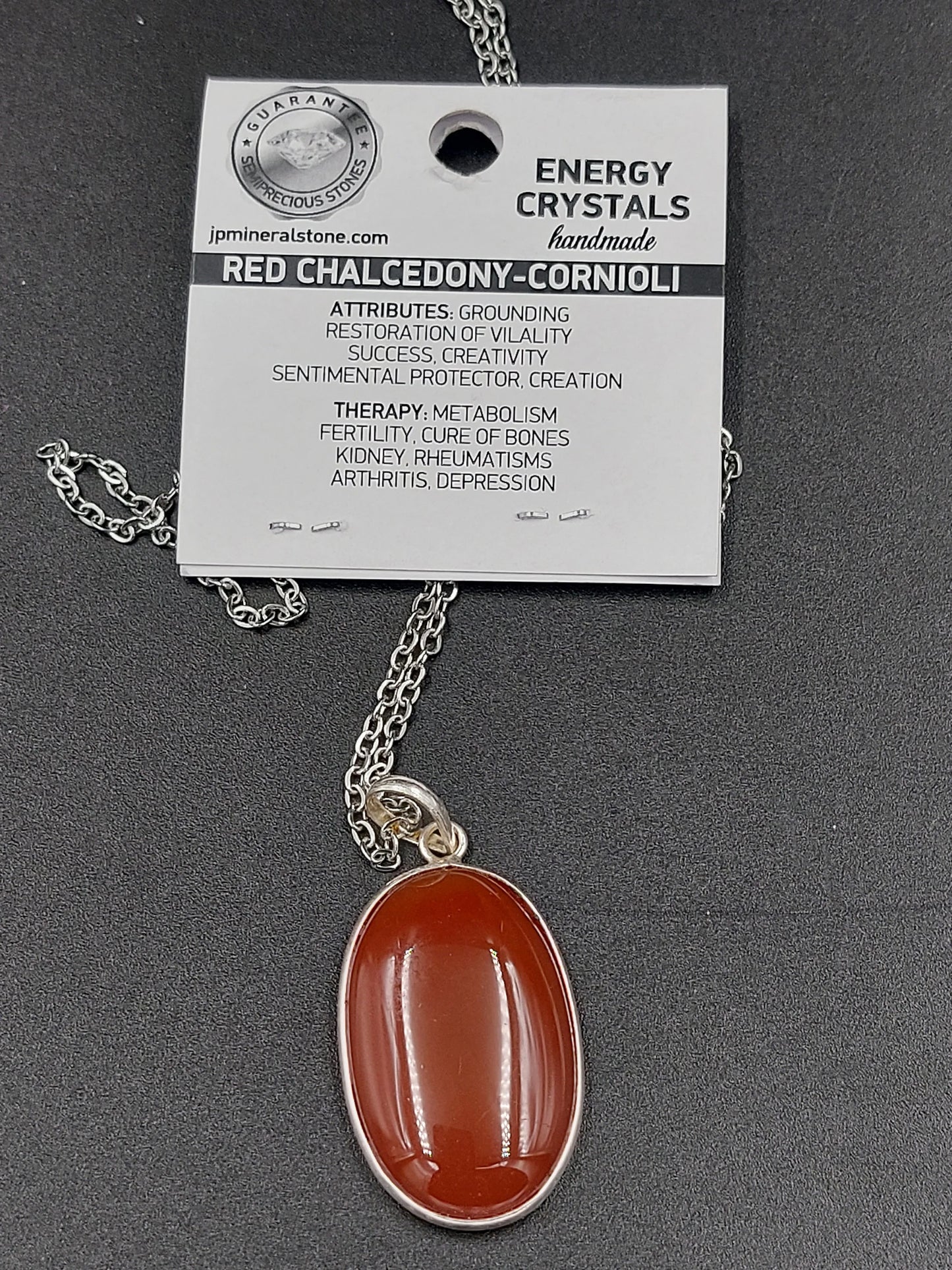 Carnelian Crystal Sterling Silver 925 Necklace - Passion, self esteem, energy