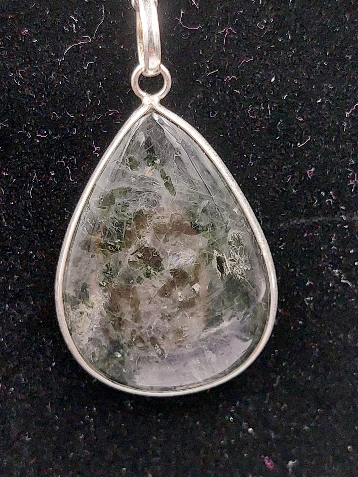 Clear Quartz with Black Tourmaline Inclusions Necklace Silver 925