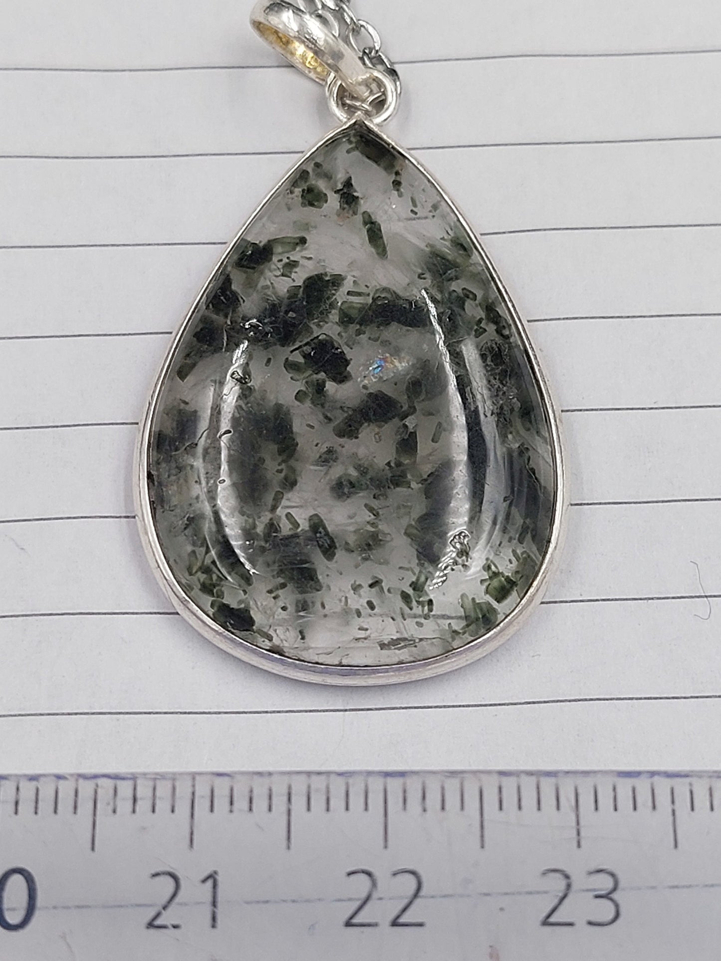 Clear Quartz with Black Tourmaline Inclusions Necklace Silver 925