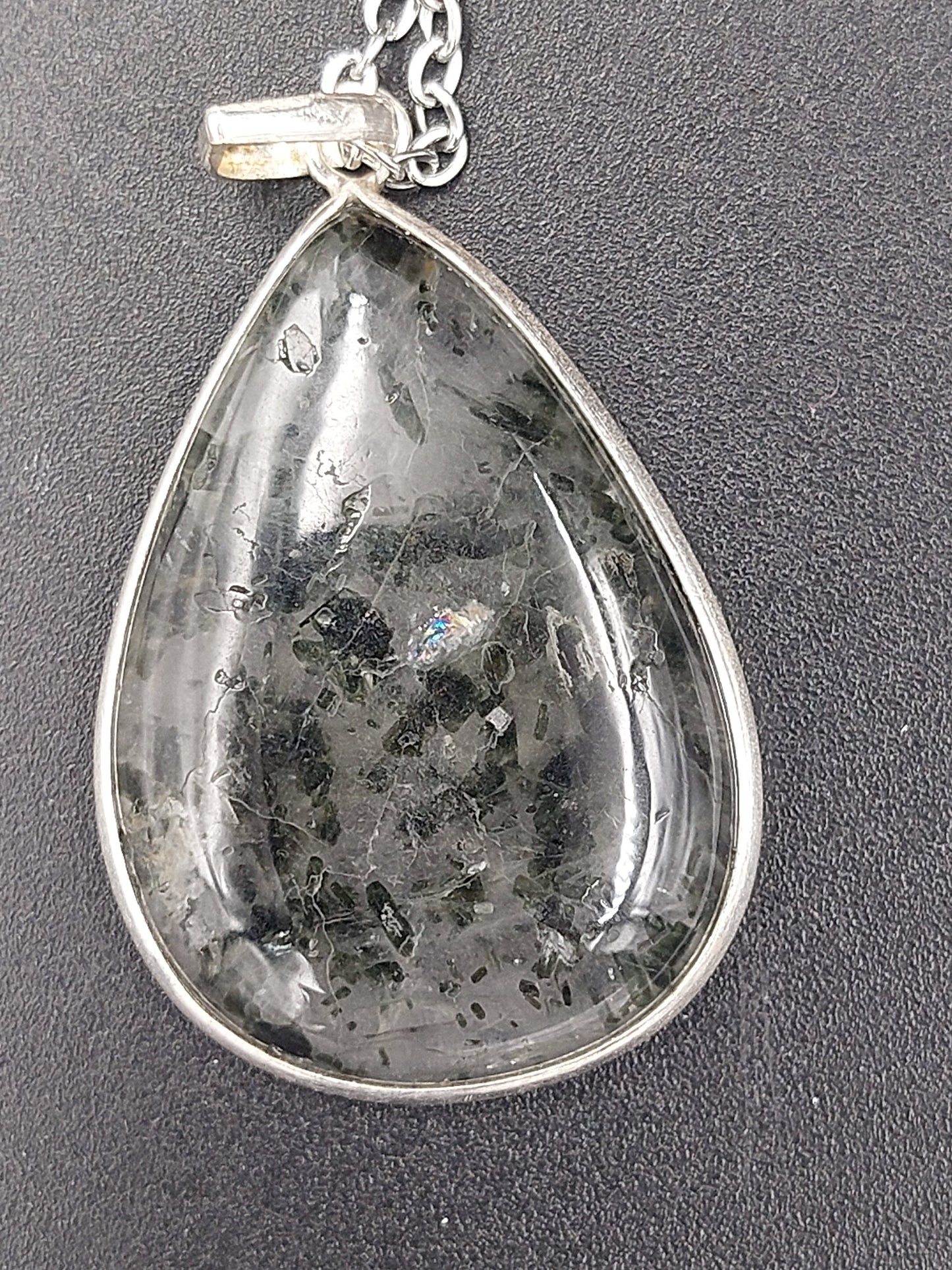 Clear Quartz with Black Tourmaline Inclusions Necklace Silver 925
