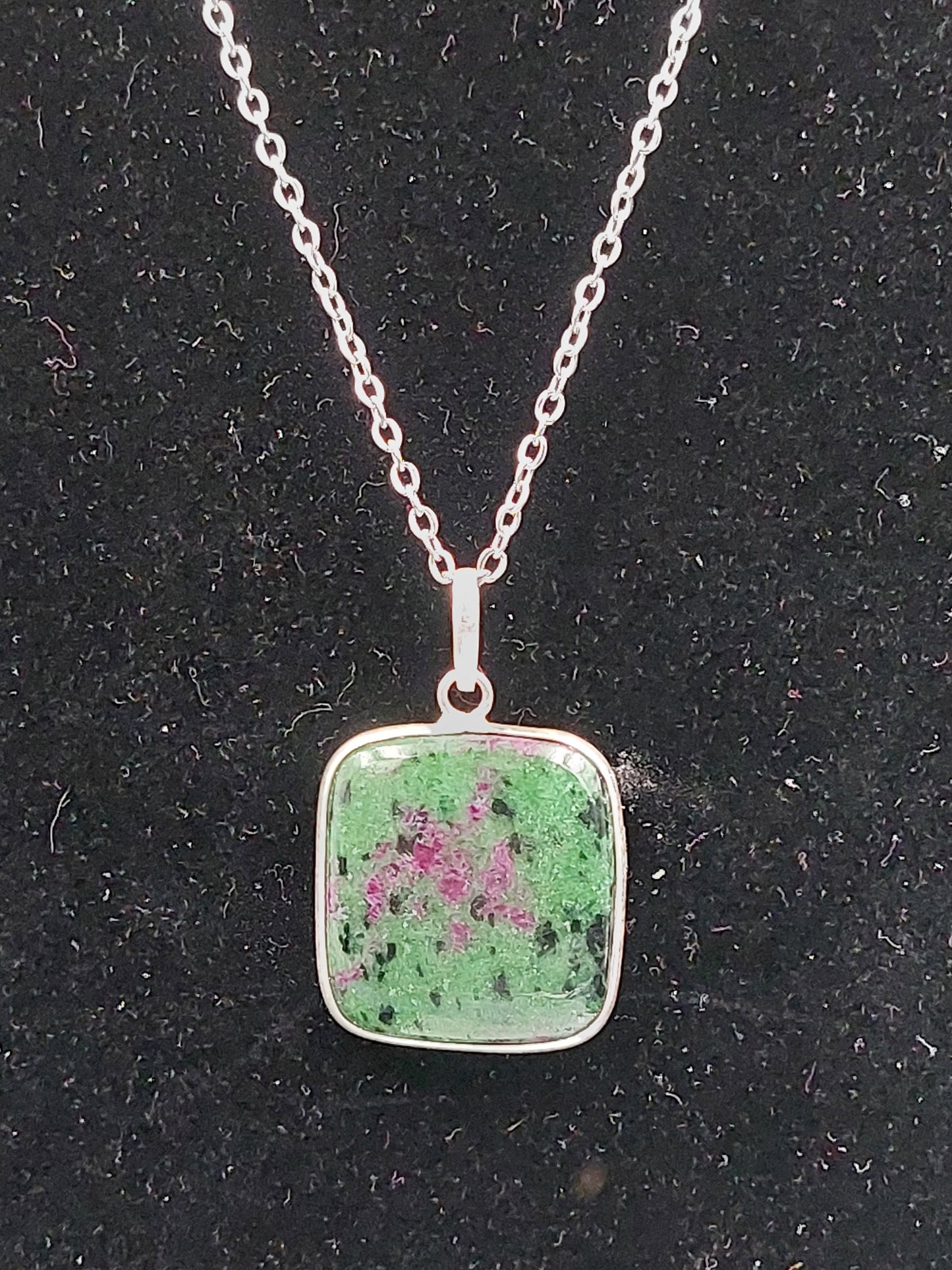 Ruby Zoisite Crystal Necklace Sterling Silver 925