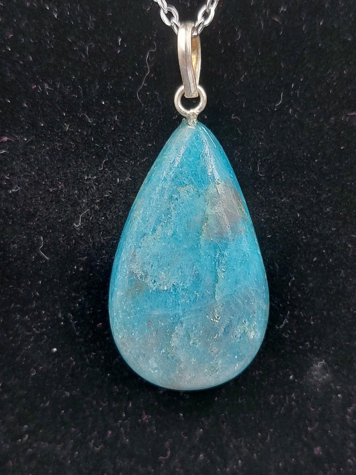 Blue Apatite Crystal Necklace Silver Plated