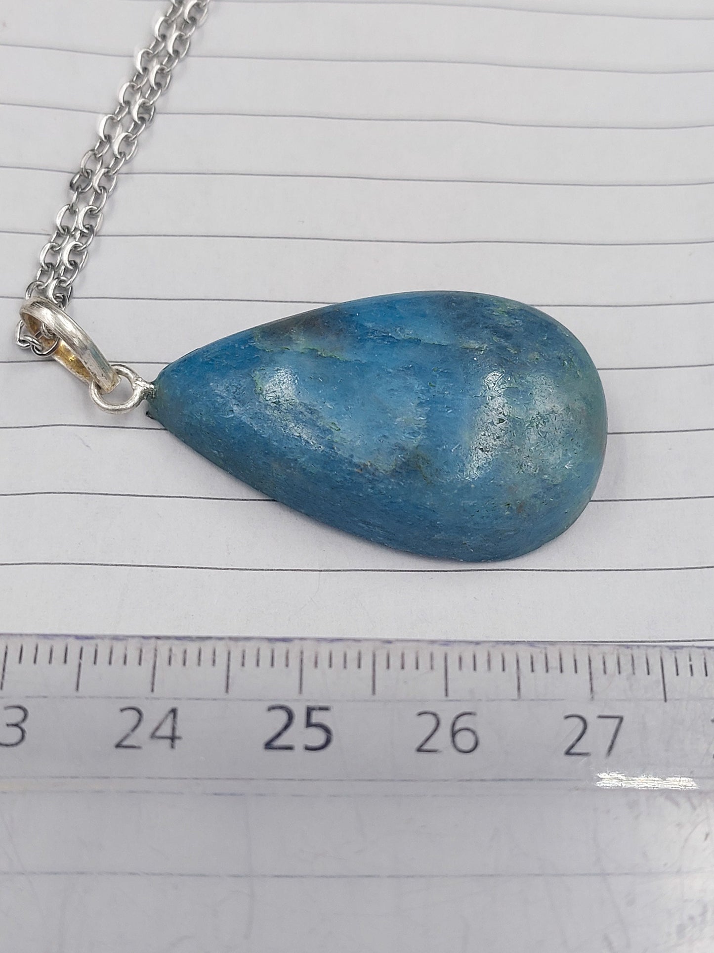 Blue Apatite Crystal Necklace Silver Plated