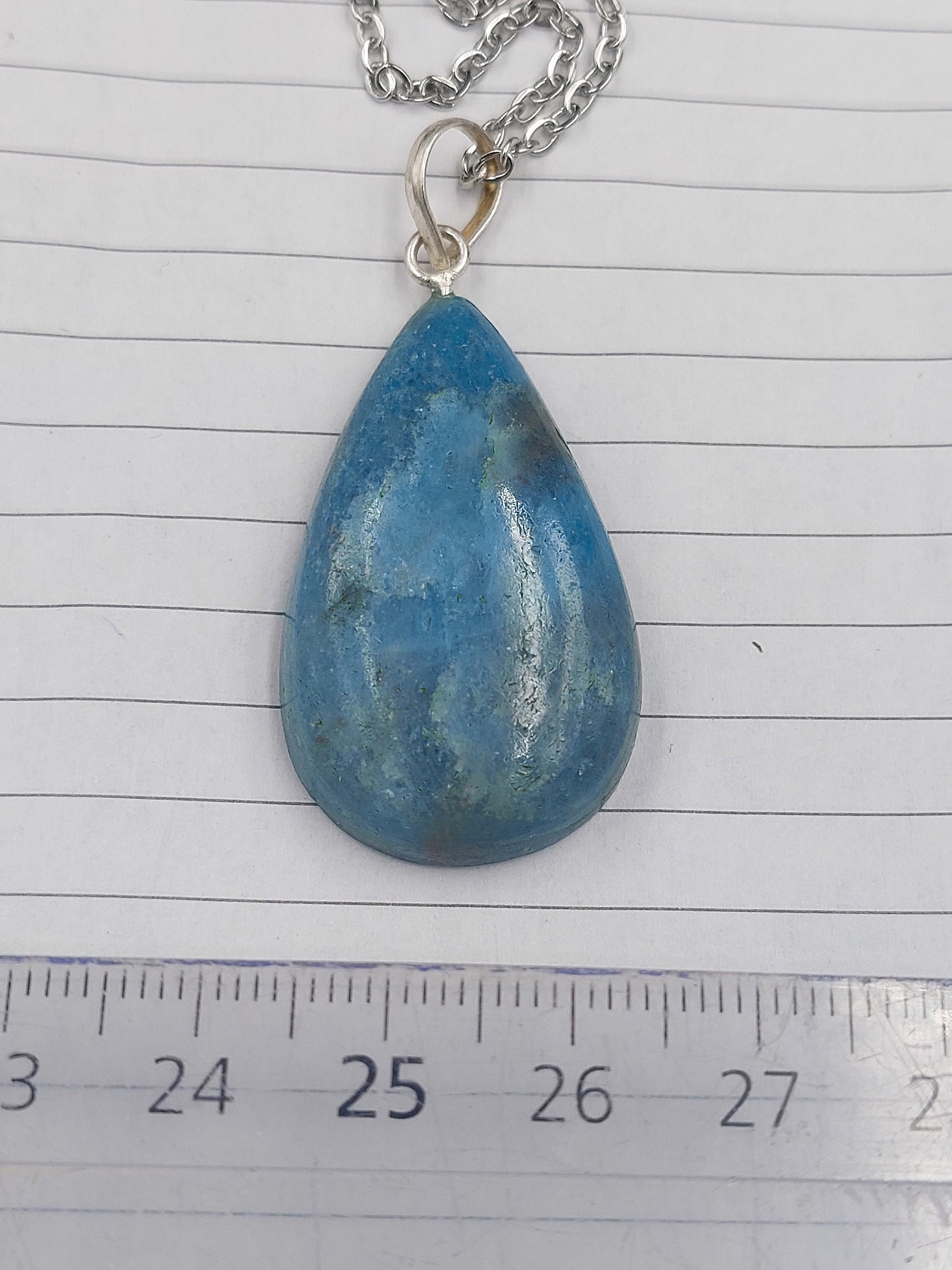 Blue Apatite Crystal Necklace Silver Plated