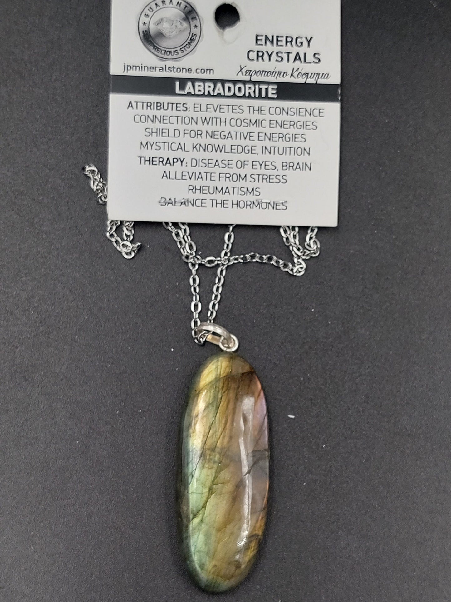 Labradorite Crystal Necklace Silver Plated