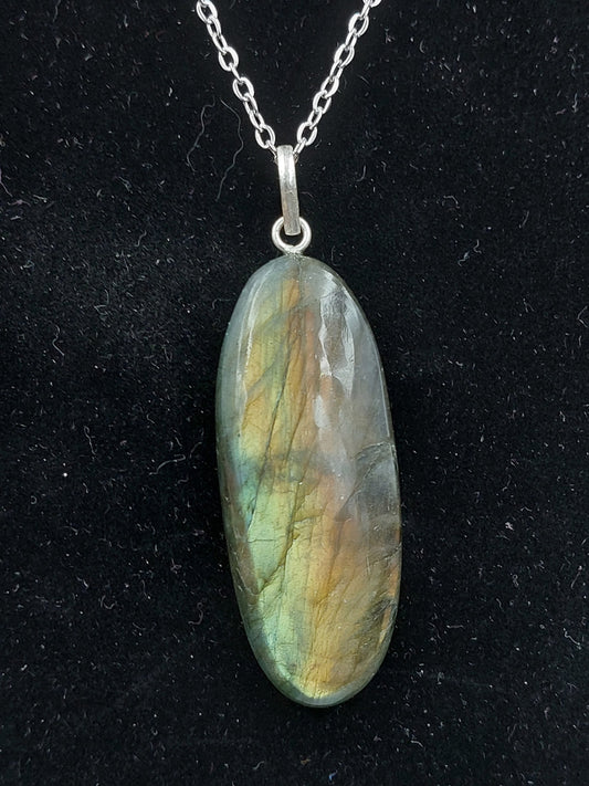 Labradorite Crystal Necklace Silver Plated