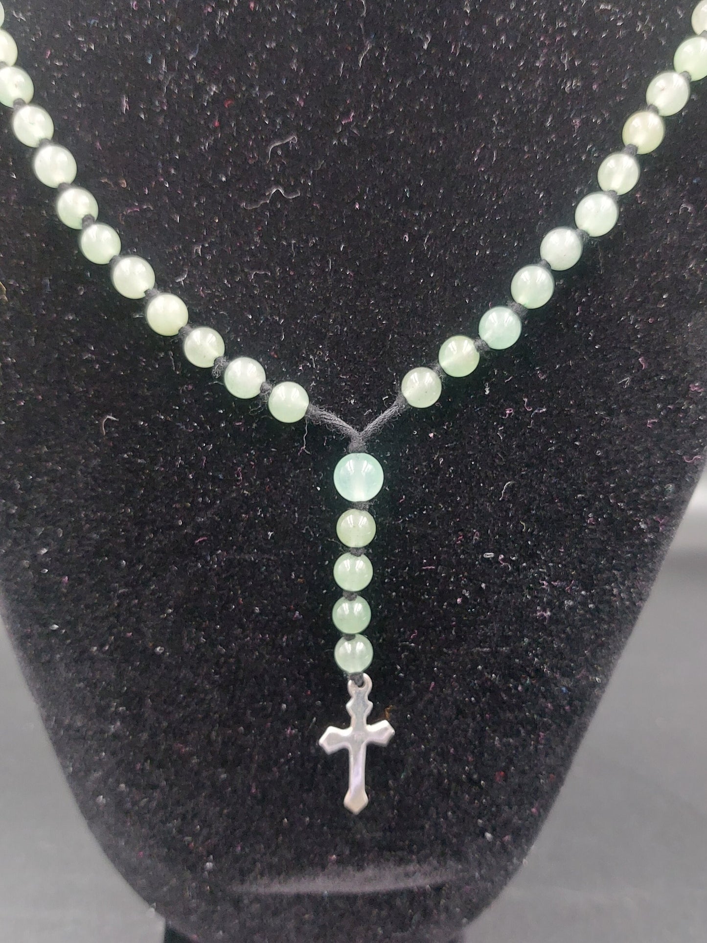 Aventurine Crystal Rosary Beads with 925 Sterling Silver Medal Cross Piece