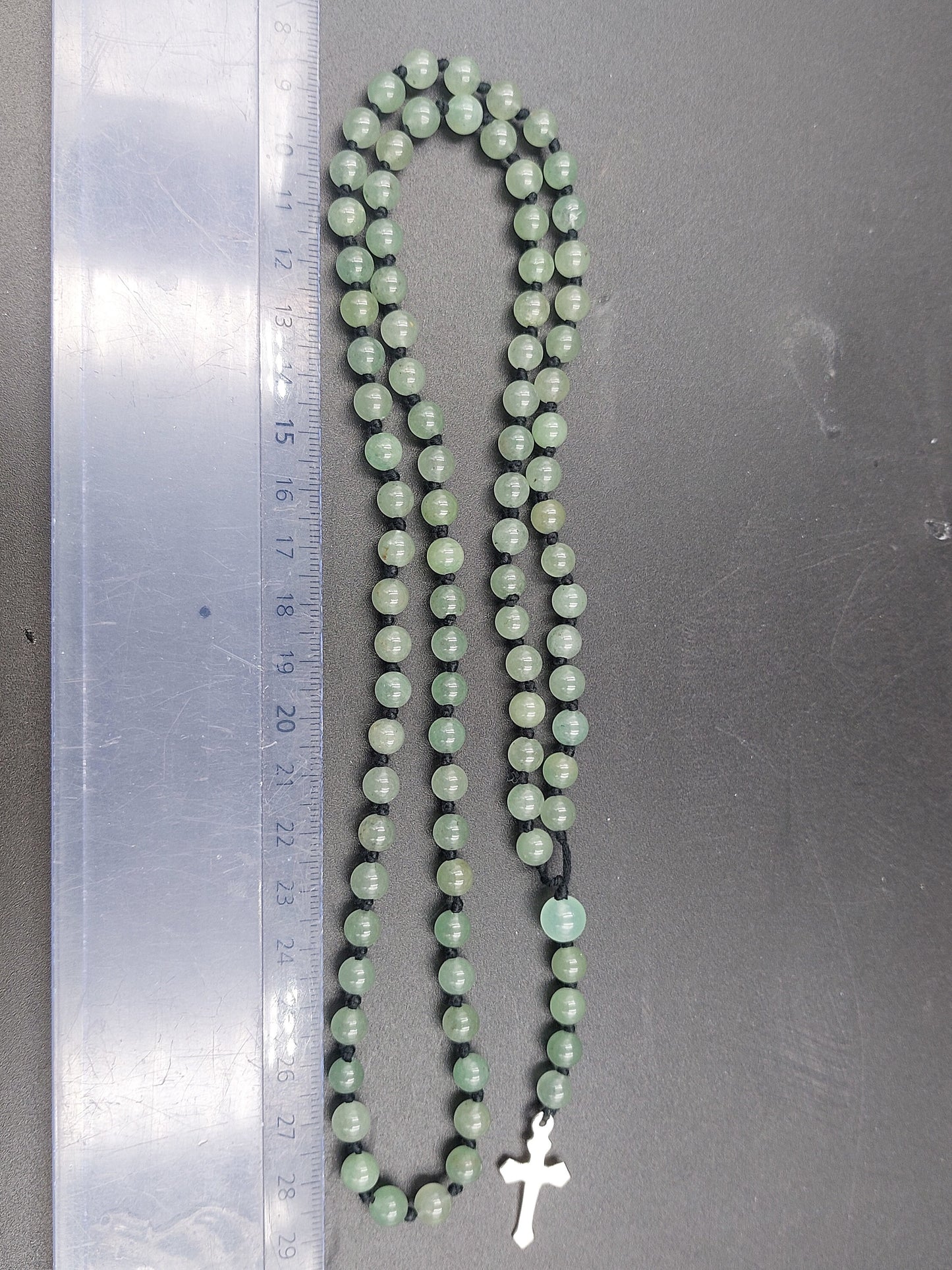 Aventurine Crystal Rosary Beads with 925 Sterling Silver Medal Cross Piece