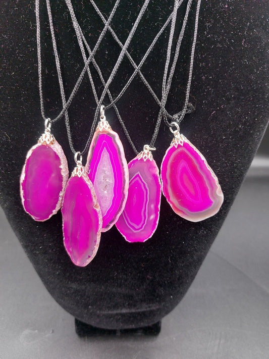 Pink Agate Slices Handmade Necklace
