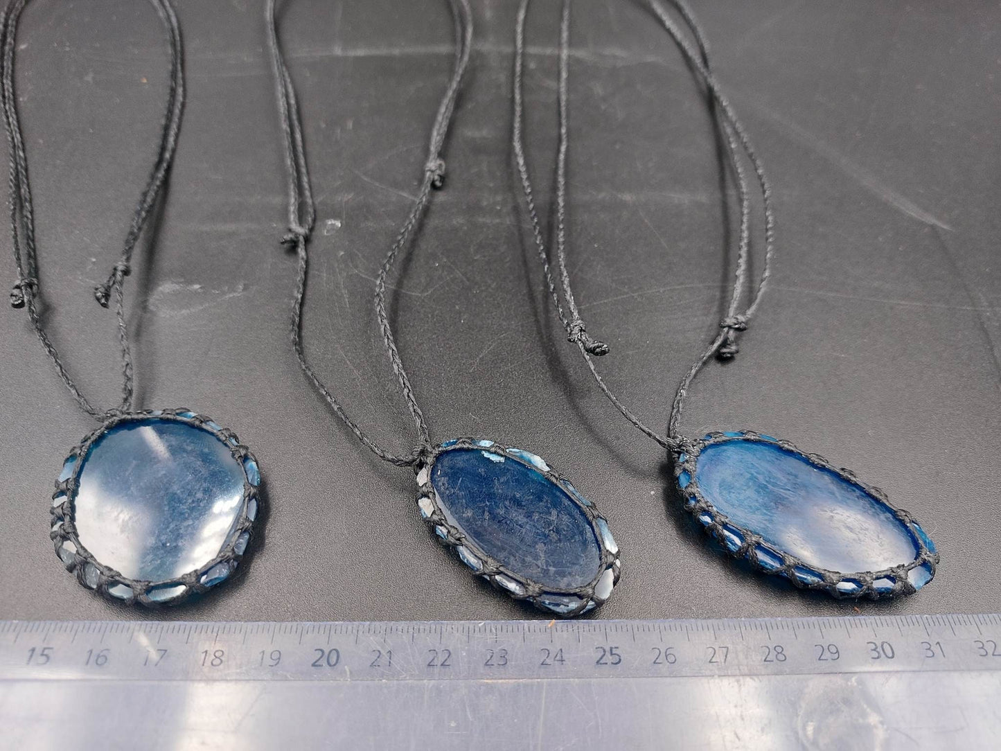 Natural Blue Agate Handmade Wrapped Macrame Necklace - Healing Stone - Gift Idea - Protection