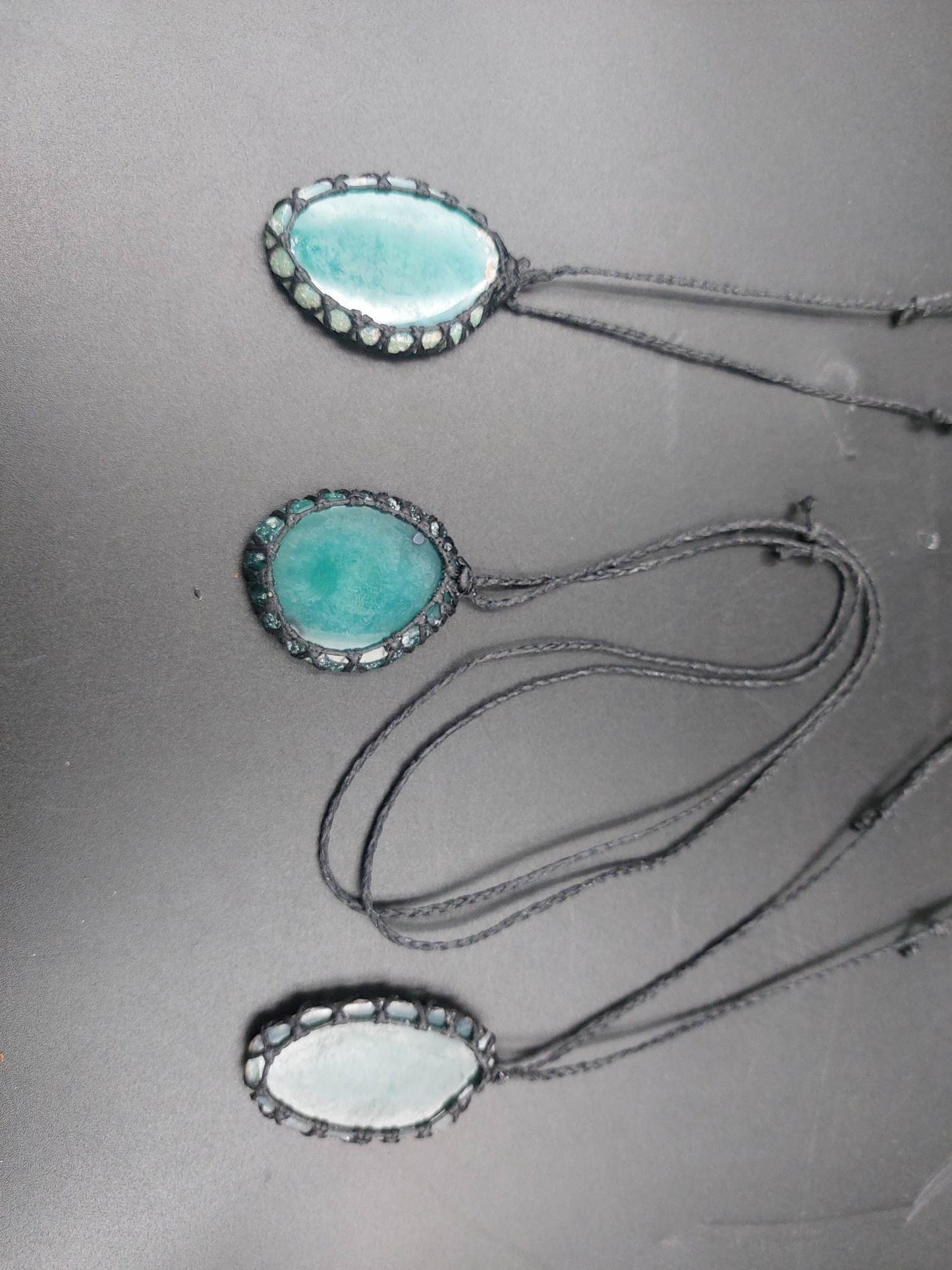 Natural Turquoise Agate Handmade Wrapped Macrame Necklace - Healing Stone - Gift Idea - Protection