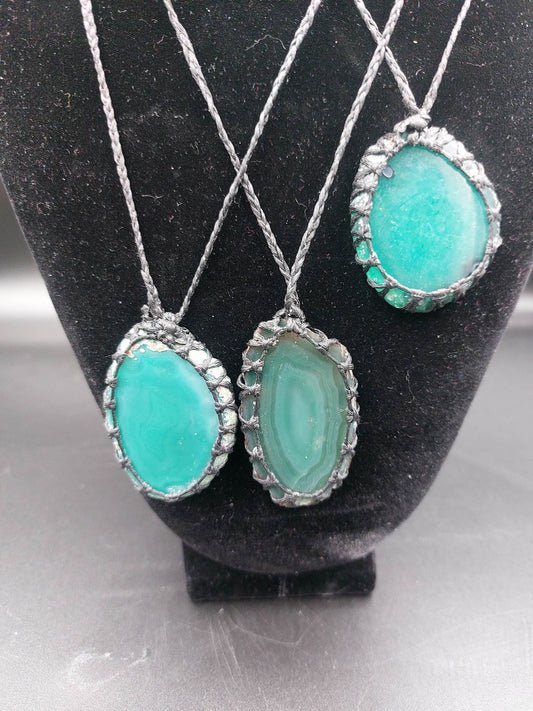 Natural Turquoise Agate Handmade Wrapped Macrame Necklace - Healing Stone - Gift Idea - Protection