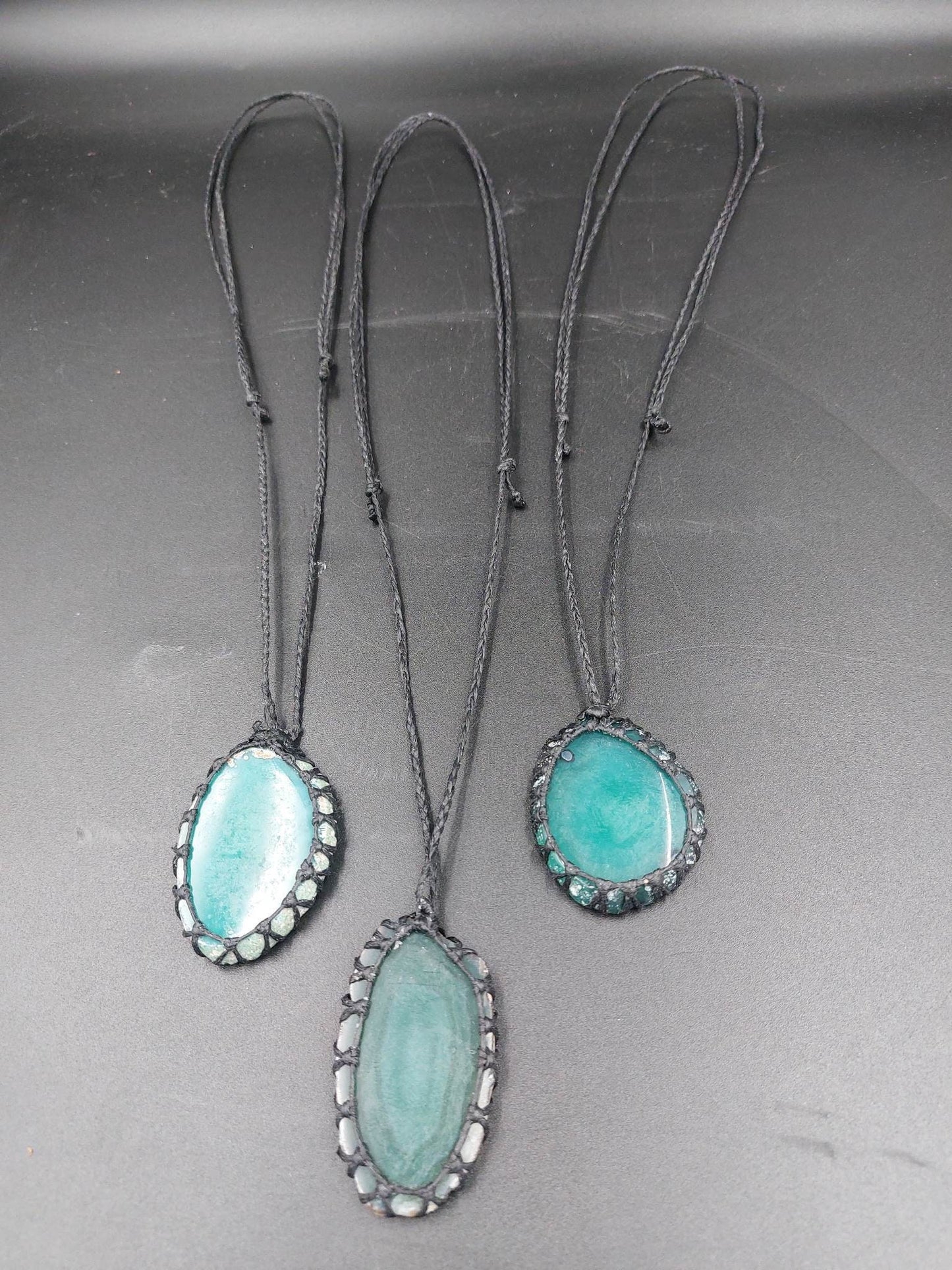 Natural Turquoise Agate Handmade Wrapped Macrame Necklace - Healing Stone - Gift Idea - Protection