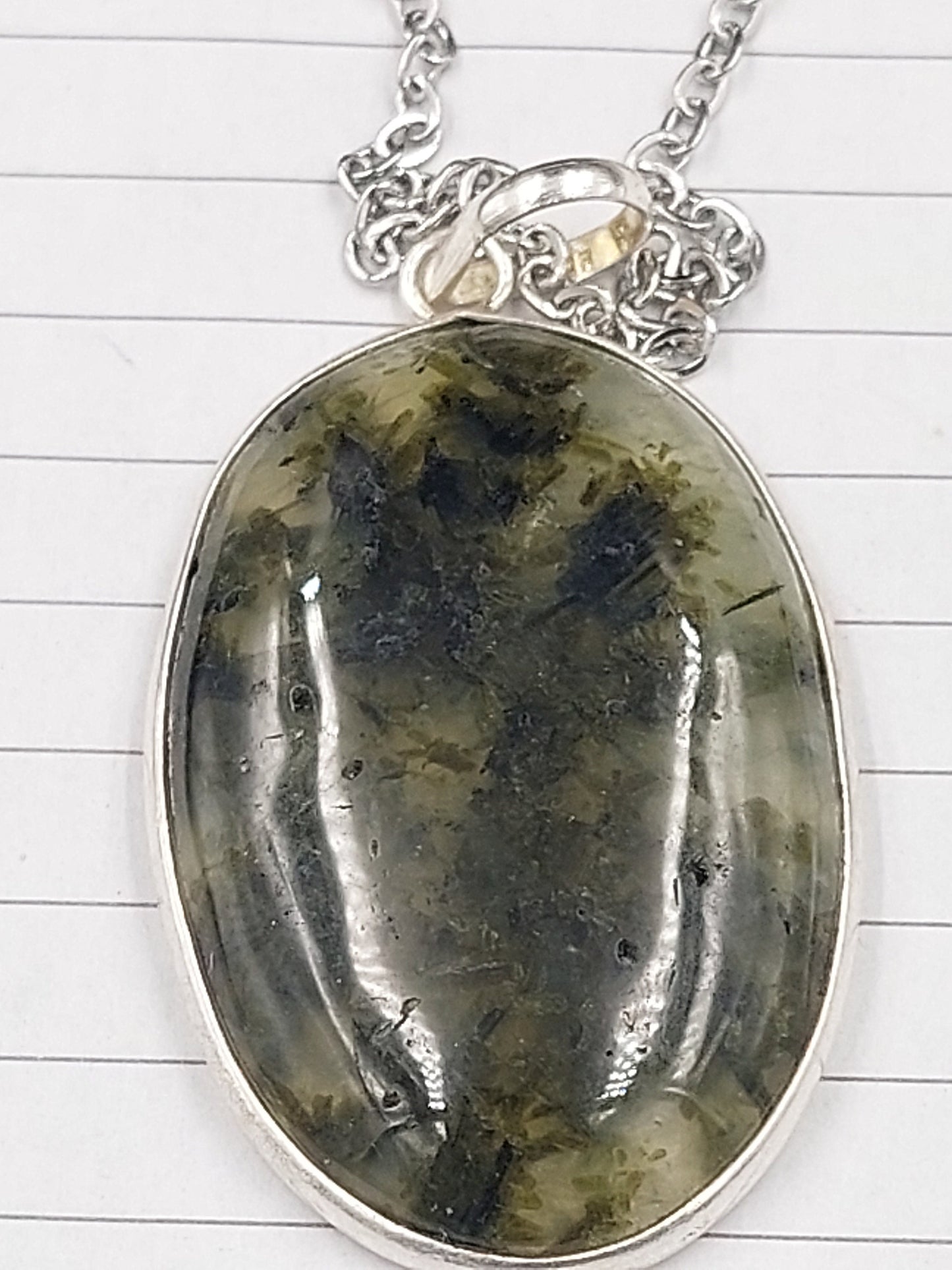 Prehnite with Βlack Tourmaline Inclusions Necklace Silver 925