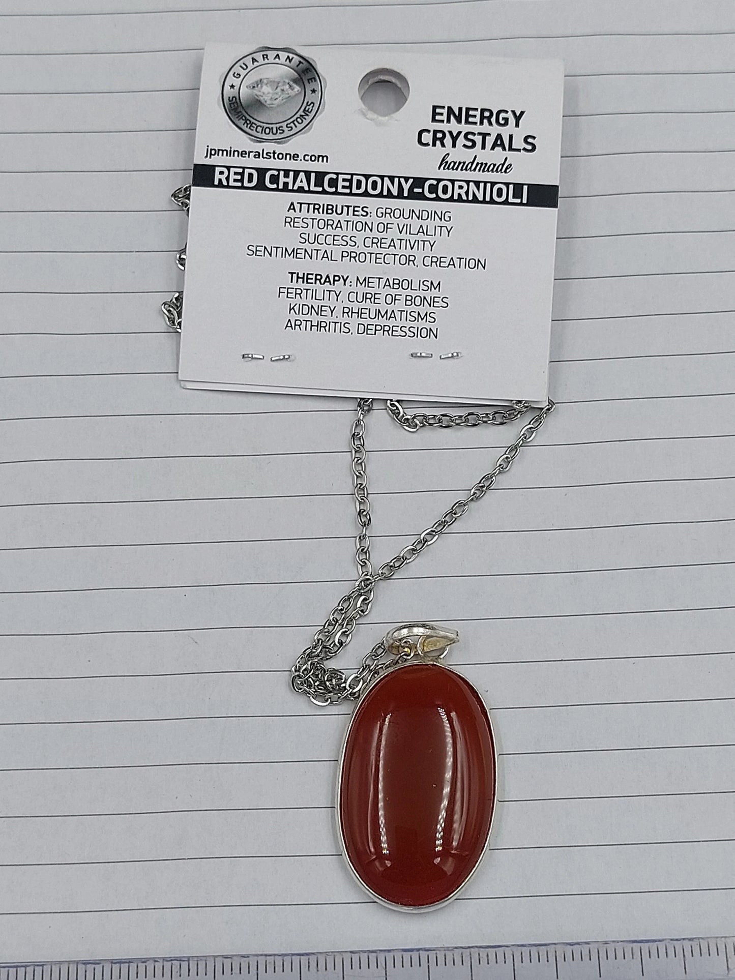 Carnelian Crystal Sterling Silver 925 Necklace - Passion, self esteem, energy