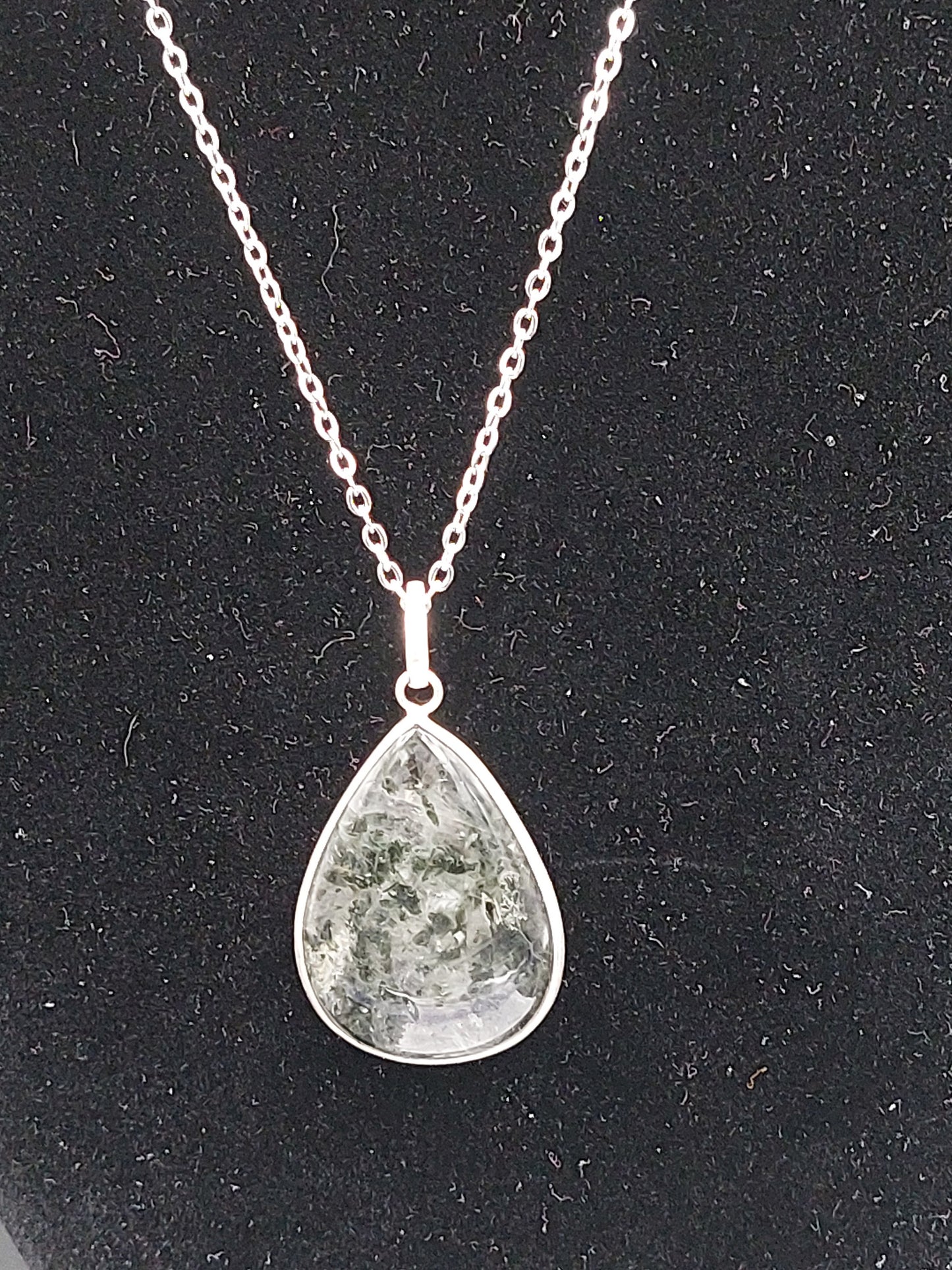 Clear Quartz with Black Tourmaline Inclusions Necklace Silver 925