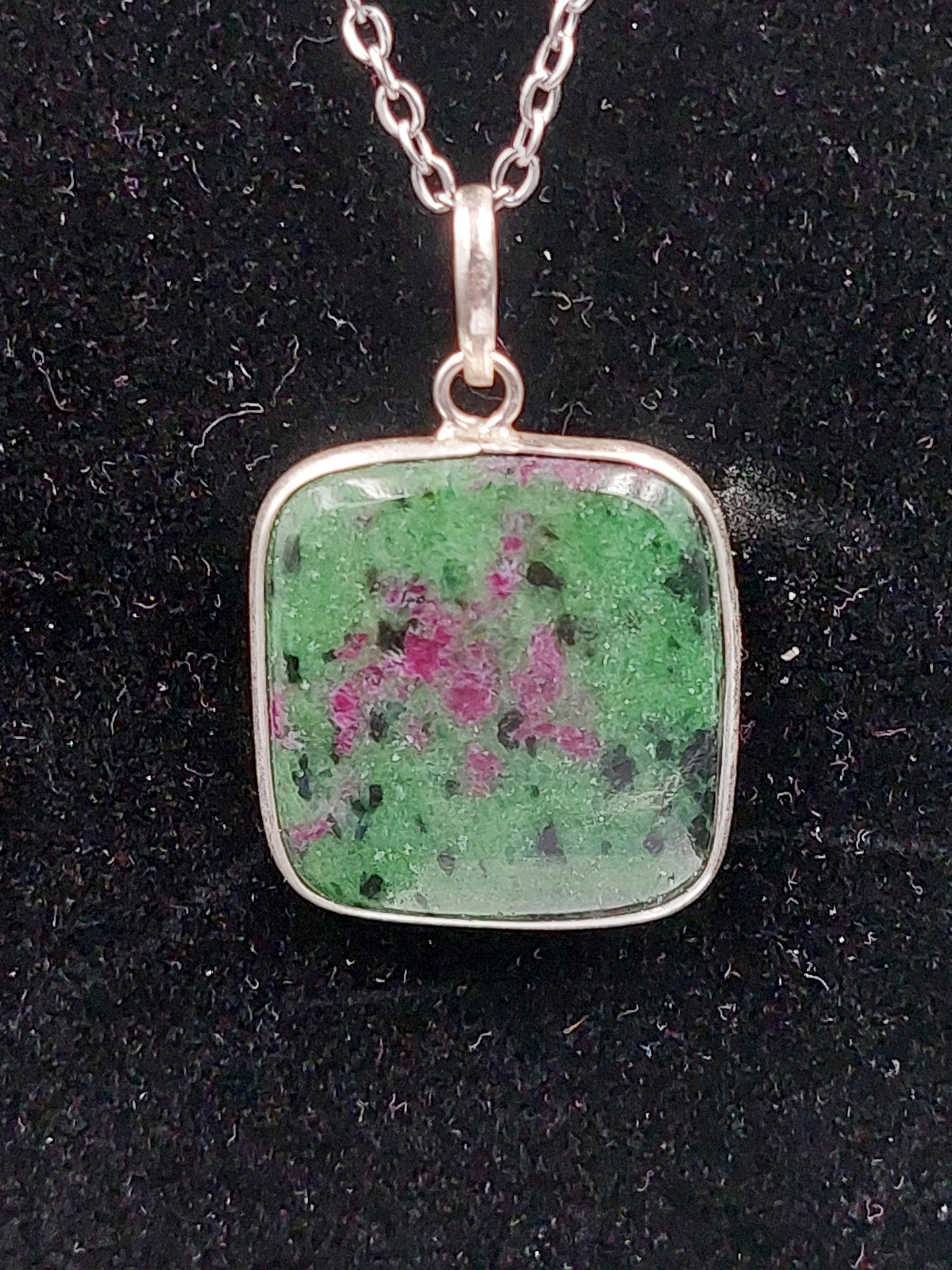 Ruby Zoisite Crystal Necklace Sterling Silver 925