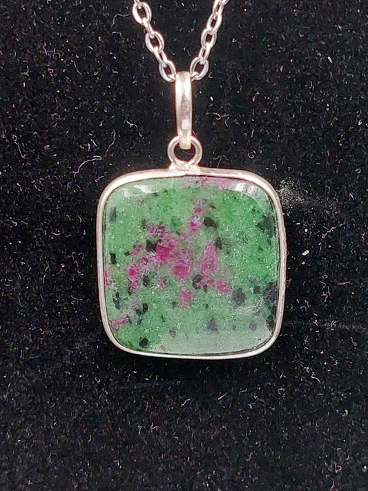 Ruby Zoisite Crystal Necklace Sterling Silver 925