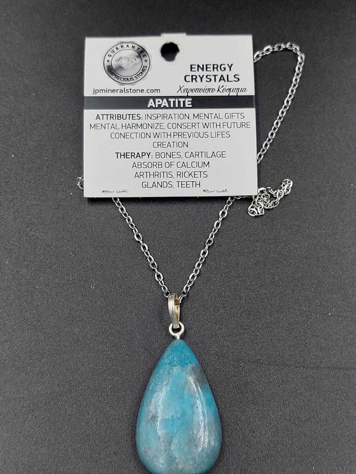 Blue Apatite Crystal Necklace Silver Plated