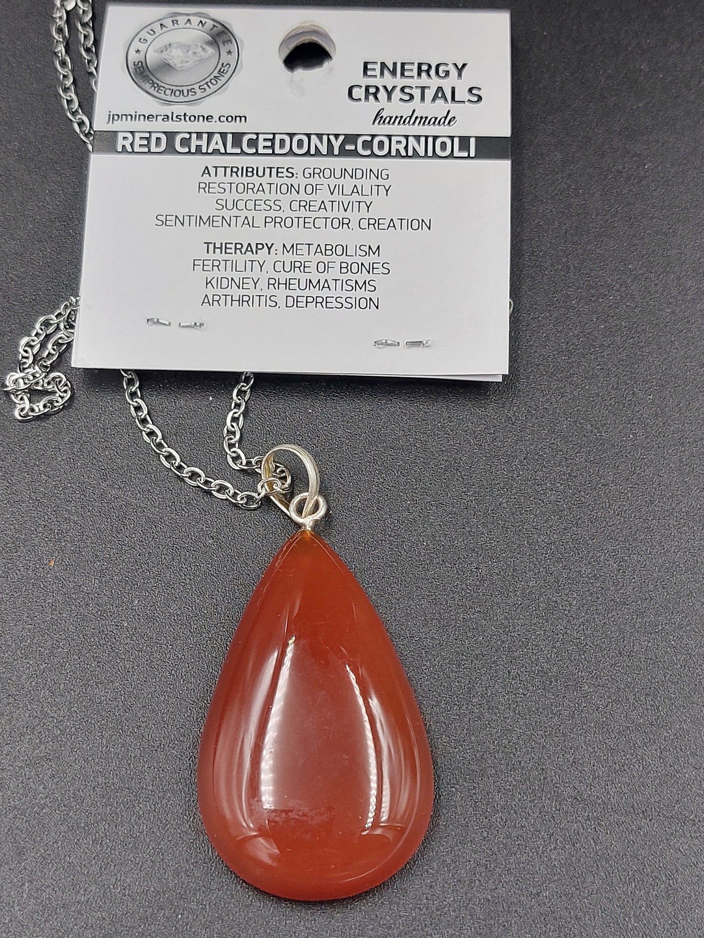 Carnelian Crystal Necklace Silver Plated