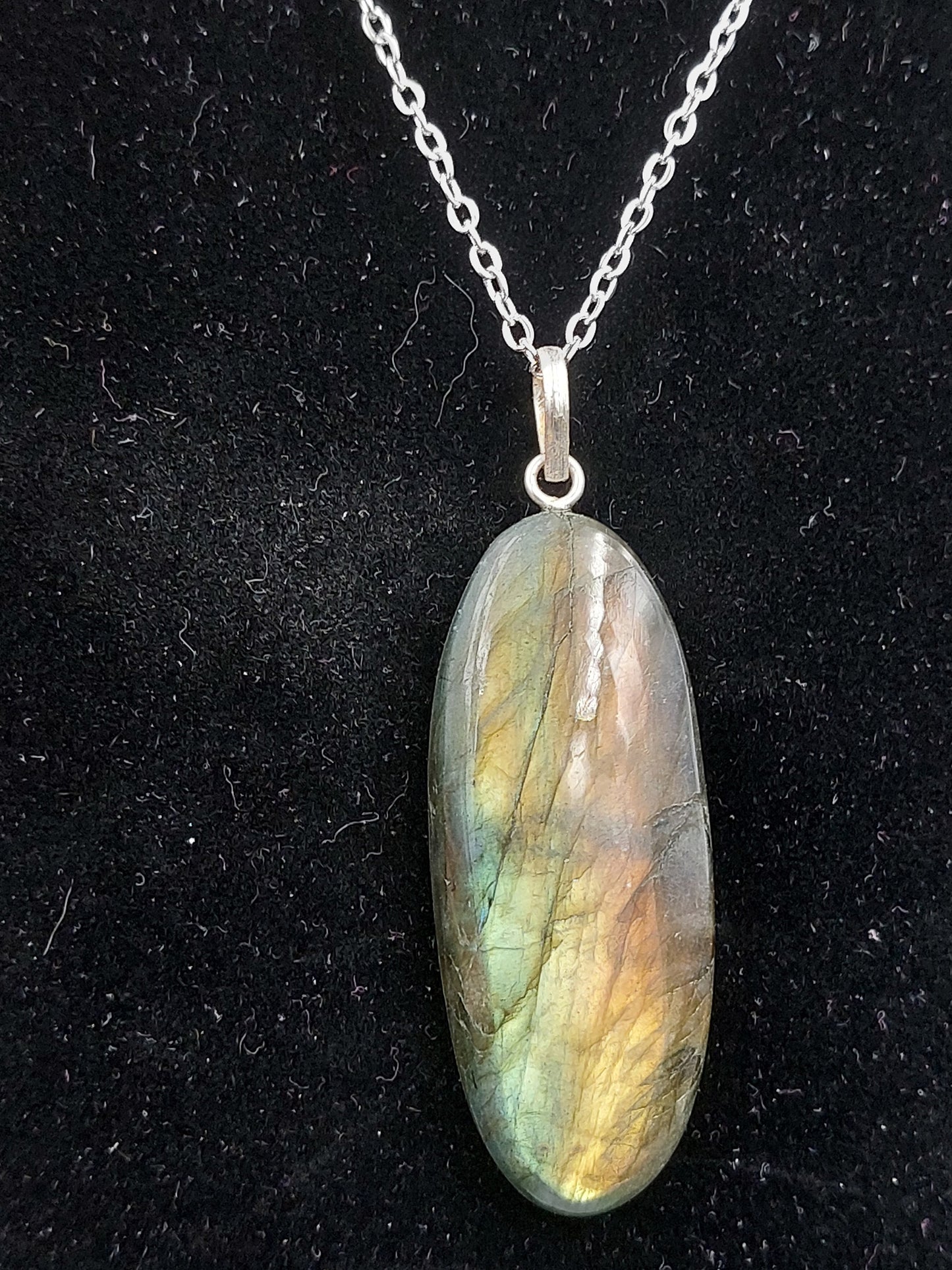 Labradorite Crystal Necklace Silver Plated