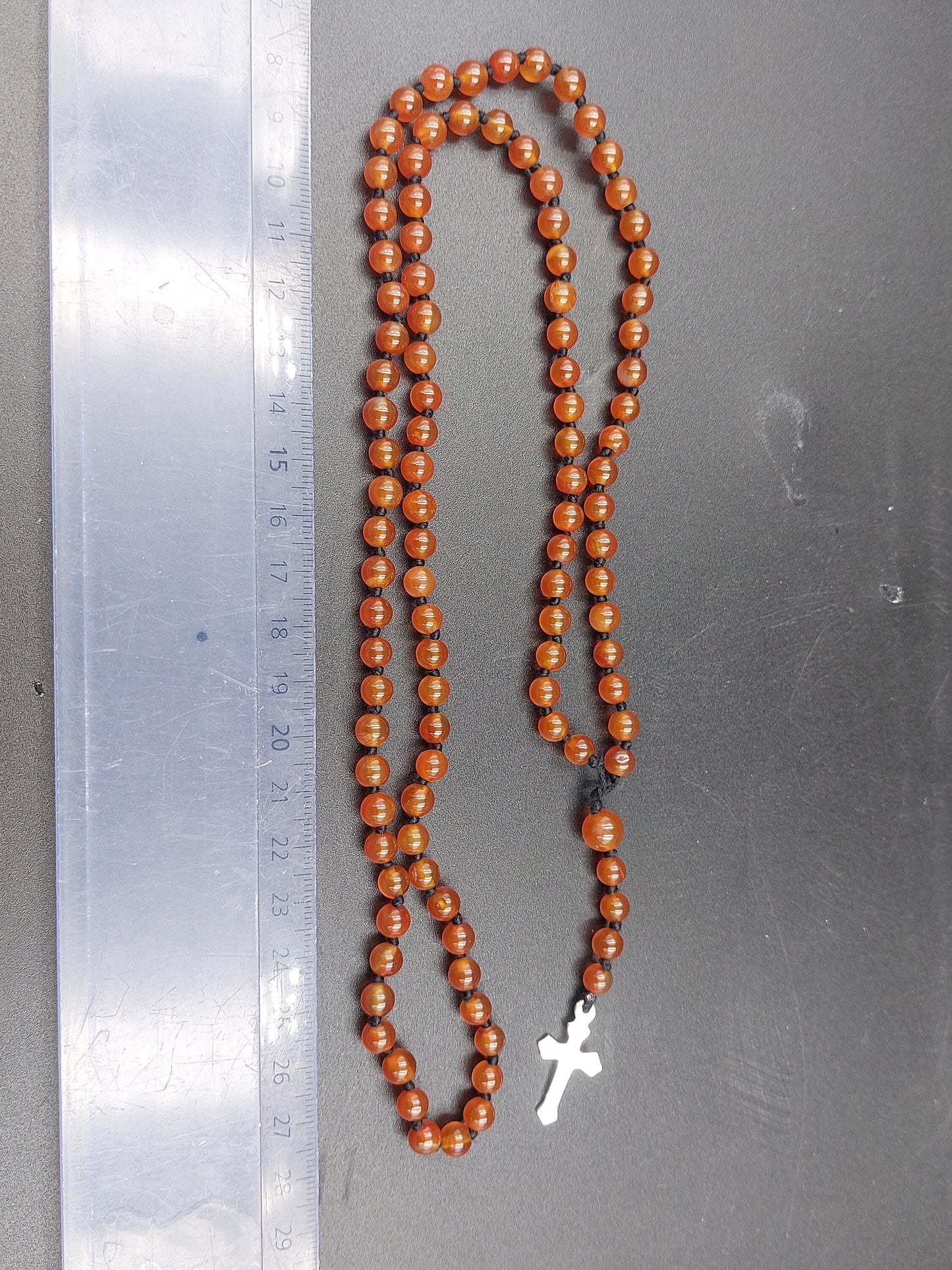 Carnelian Crystal Rosary Beads with 925 Sterling Silver Medal Cross Piece