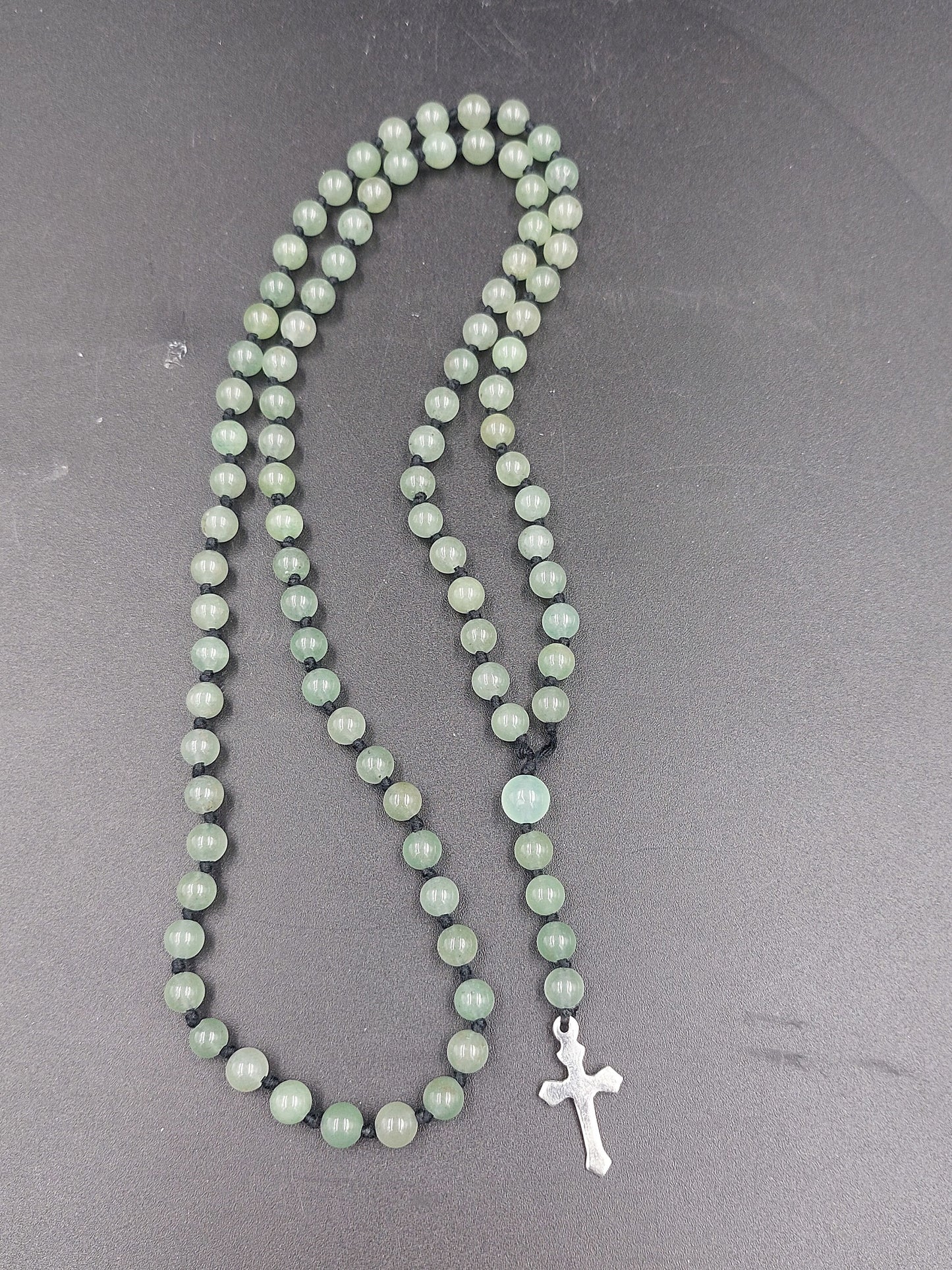 Aventurine Crystal Rosary Beads with 925 Sterling Silver Medal Cross Piece
