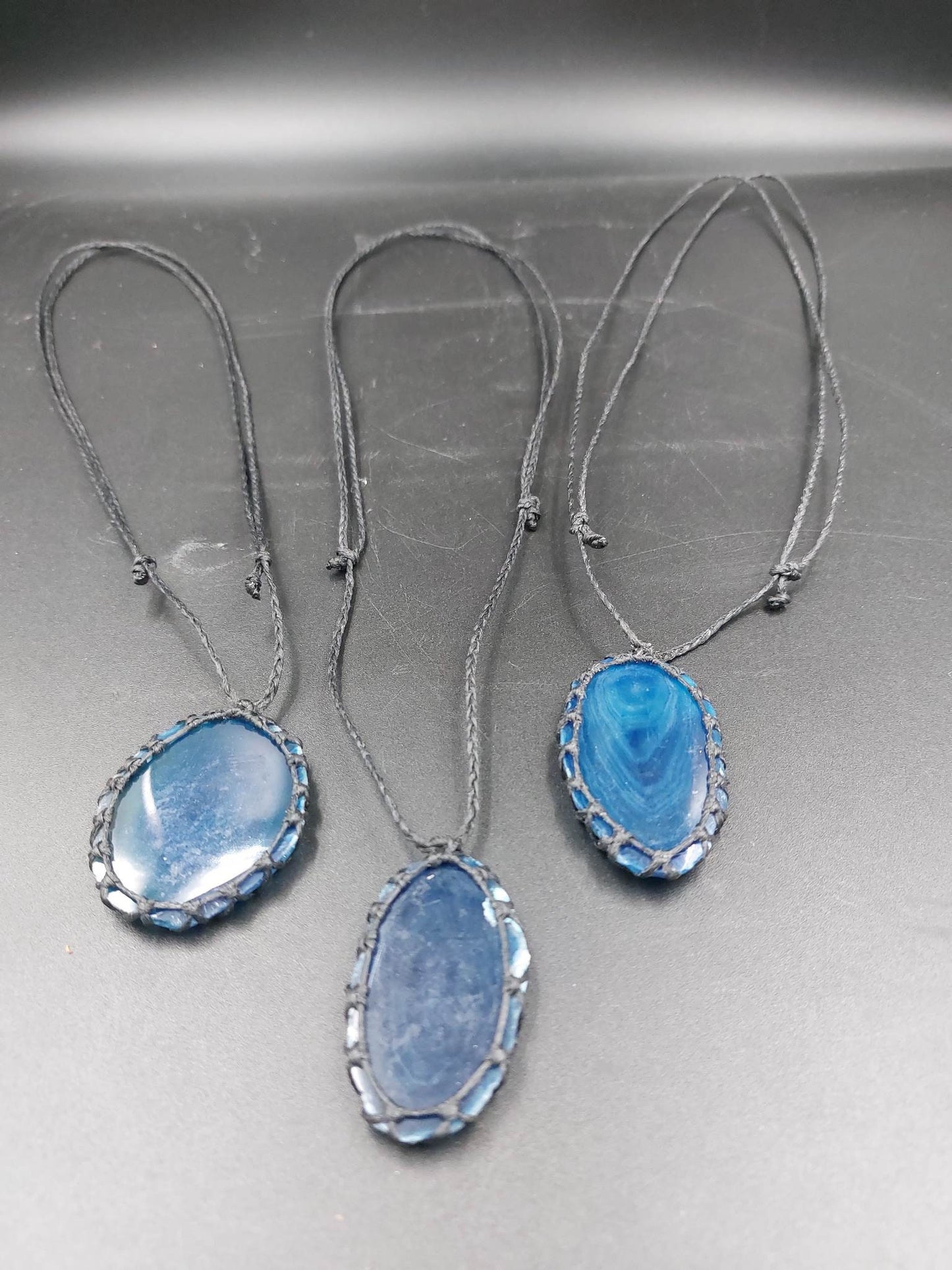 Natural Blue Agate Handmade Wrapped Macrame Necklace - Healing Stone - Gift Idea - Protection