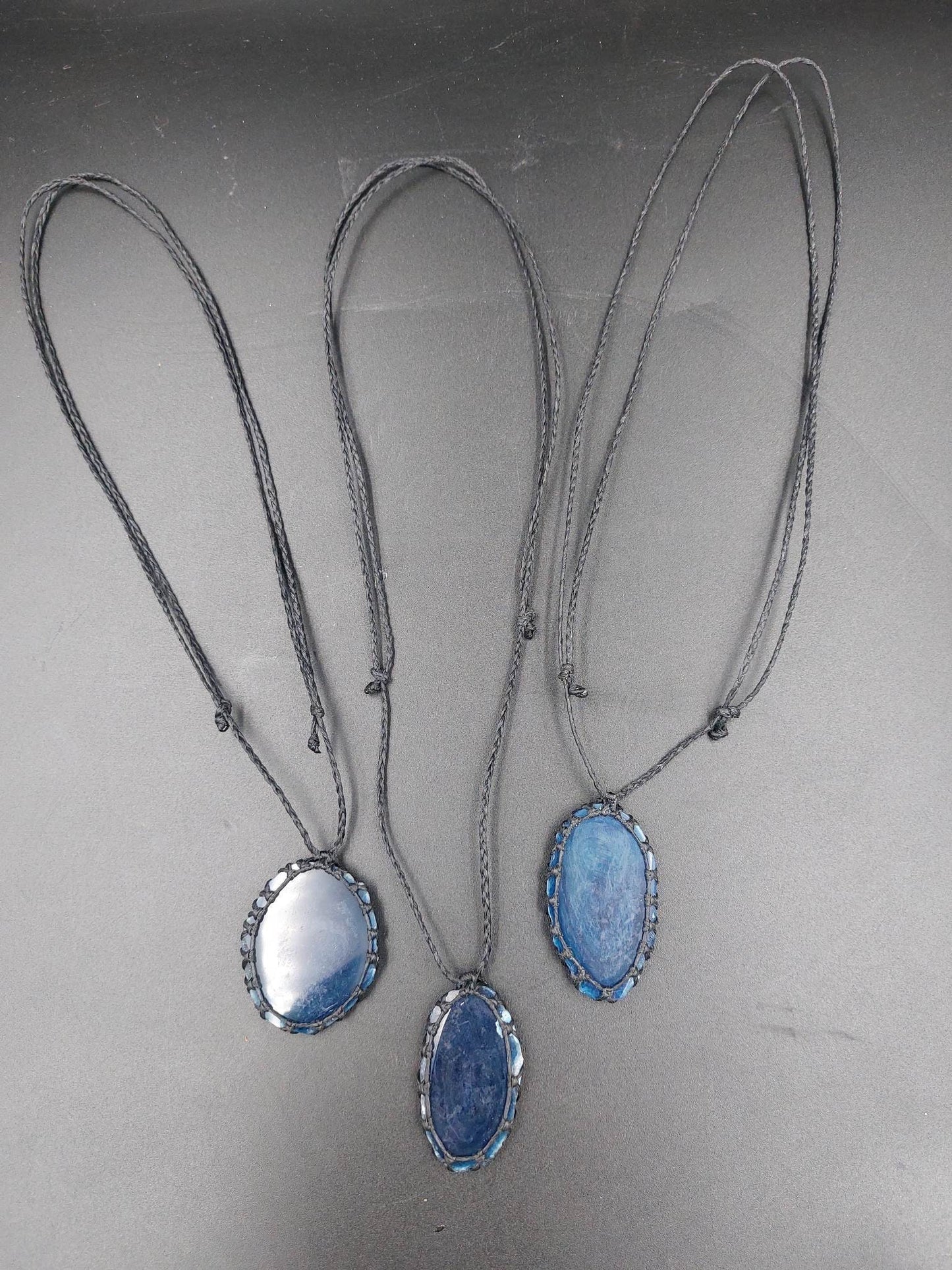 Natural Blue Agate Handmade Wrapped Macrame Necklace - Healing Stone - Gift Idea - Protection