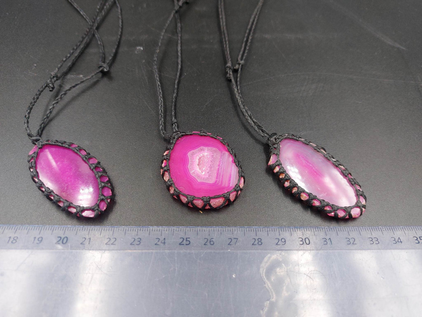 Natural Pink Agate Handmade Wrapped Macrame Necklace - Healing Stone - Gift Idea - Protection