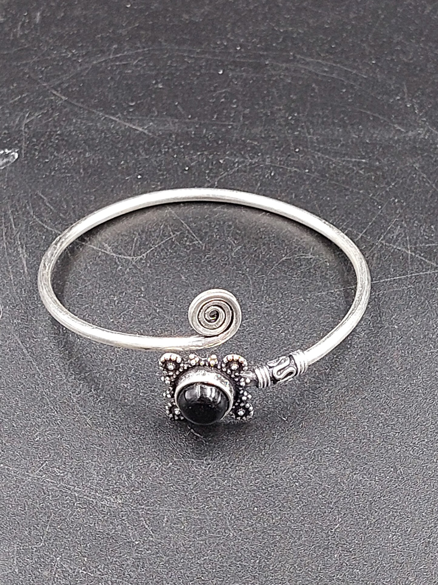 Black Obsidian Crystal Bracelet Silver Plated