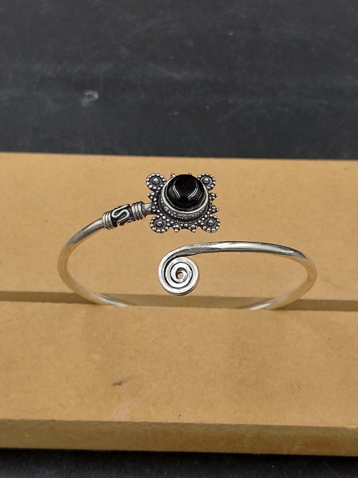 Black Obsidian Crystal Bracelet Silver Plated