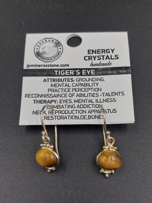 Tiger's eye crystal silver plated earrings