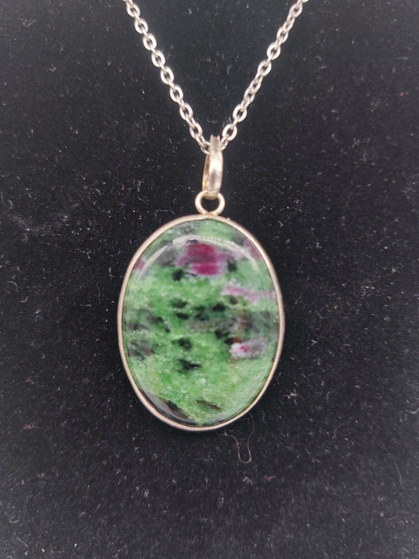 Ruby Zoisite Sterling Silver 925 Pendant Cabochon Cut Healing Crystal