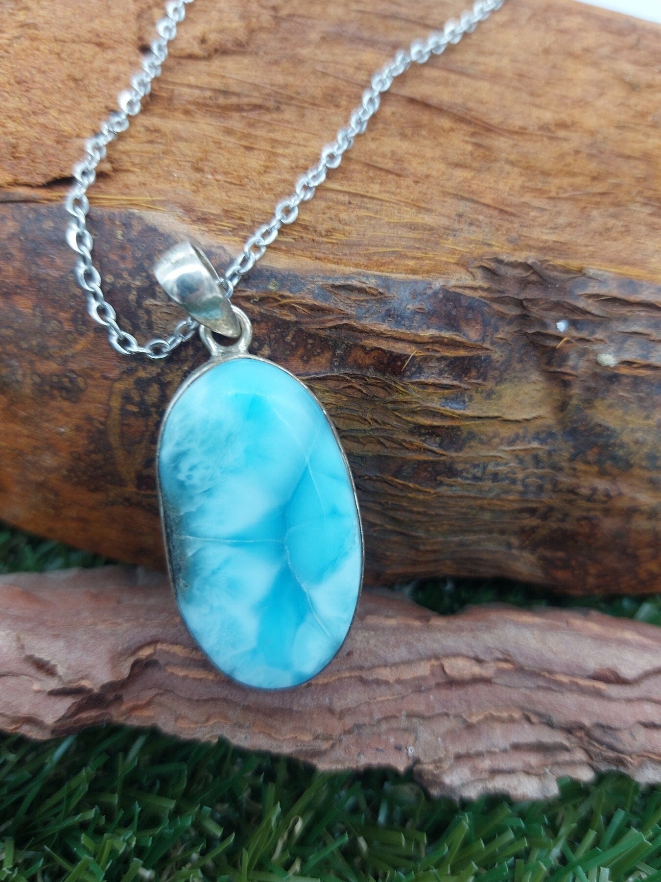 Larimar Sterling Silver 925 Pendant Cabochon Cut Healing Crystal