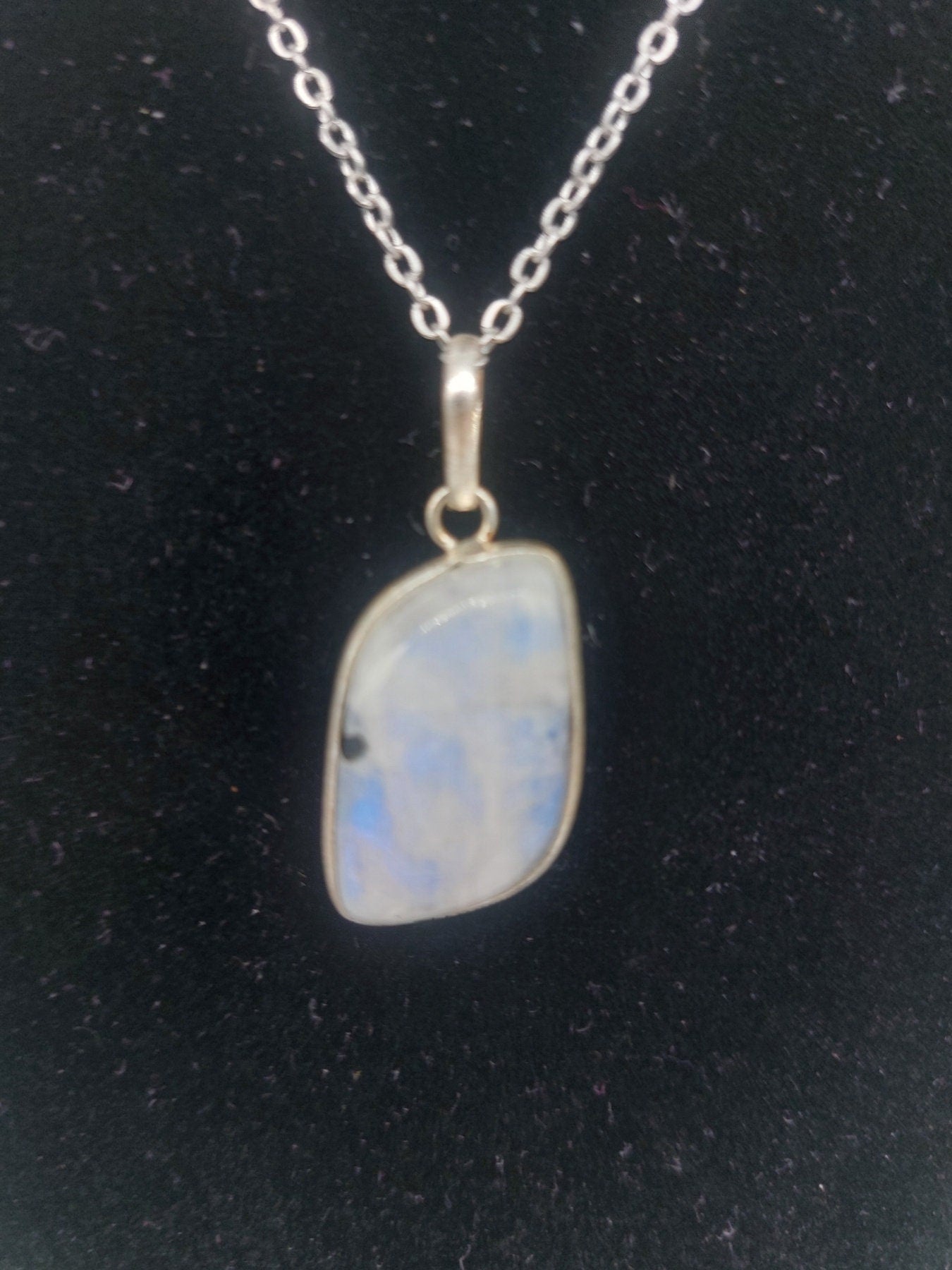Moonstone with Black Tourmaline Sterling Silver 925 Pendant Cabochon Cut Healing Crystal